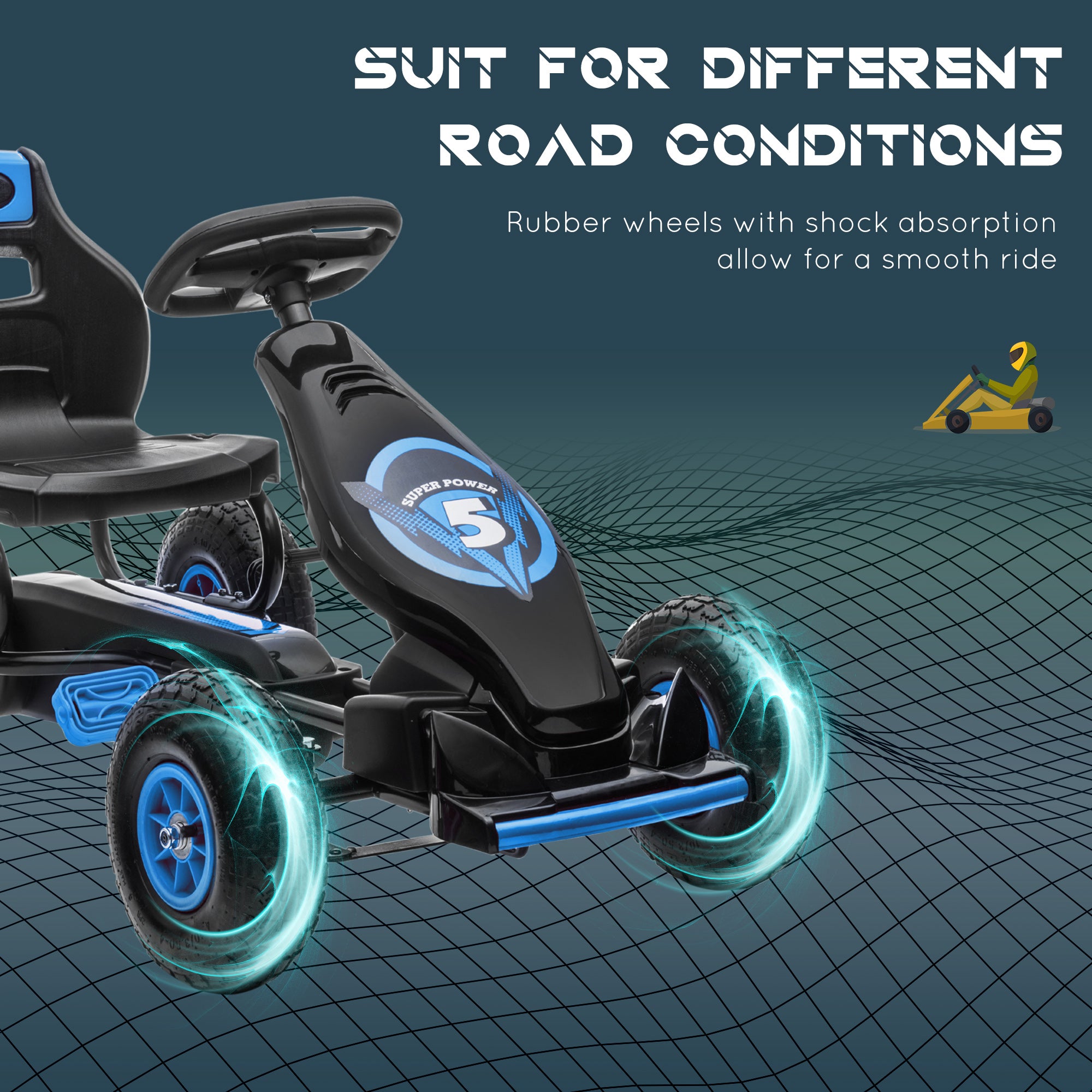 Kids Pedal Go Kart, with Adjustable Seat, Inflatable Tyres
