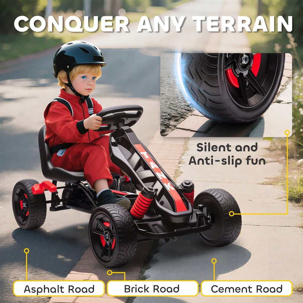 Pedal Go Kart for Kids Aged 3-6 Years, with Freewheel System, Brake, EVA Anti-Slip Wheels