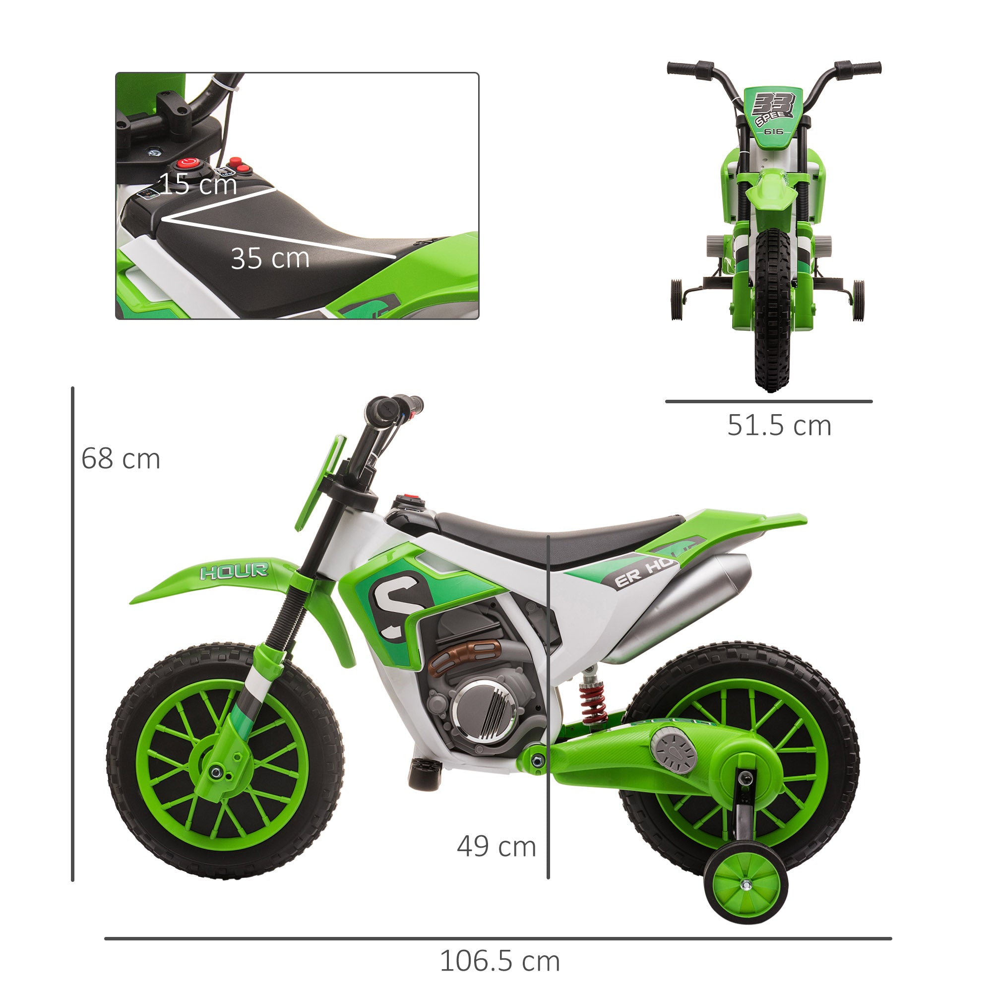 12V Kids Electric Motorcycle Ride-On, with Training Wheels, for Ages 3-6 Years