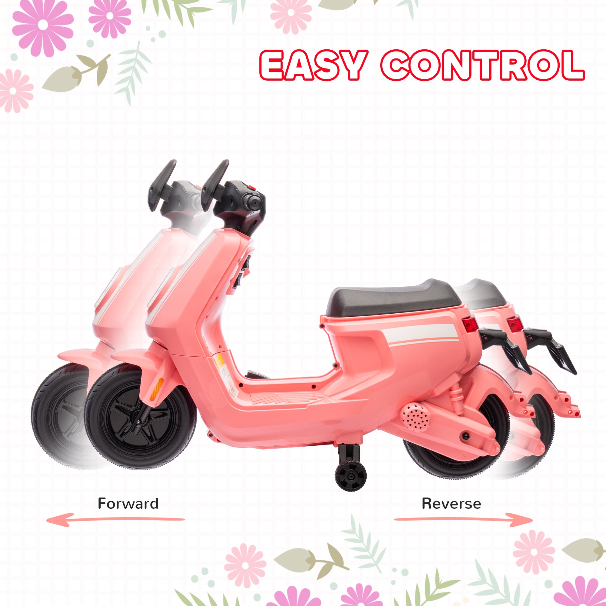 6V Ride on Motorbike, Kids Electric Motorbike w/ Headlights, Music, Training Wheels, for Ages 18-36 Months