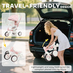 5 in 1 Kids Trike with Adjustable Backrest, Toddler Tricycle with Push Handlebar, Adjustable Backrest, Pink