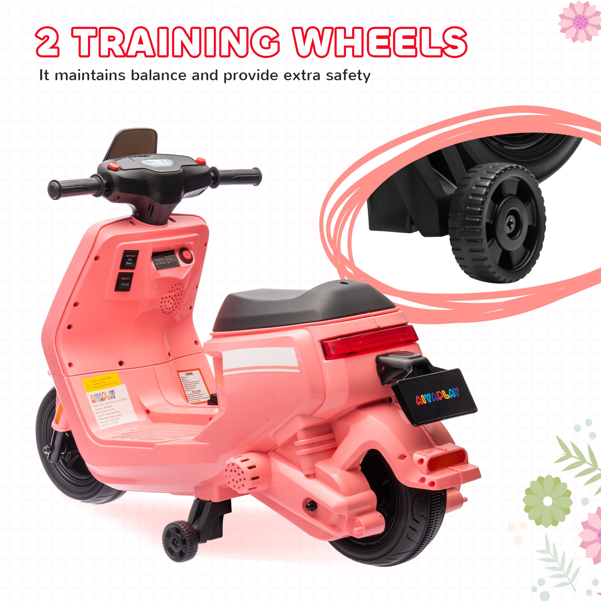 6V Ride on Motorbike, Kids Electric Motorbike w/ Headlights, Music, Training Wheels, for Ages 18-36 Months