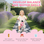 Toddler Balance Bike with No Pedal, 3 Silence Wheels for 12-36 Months Boys and Girls, Indoor Outdoor, Pink
