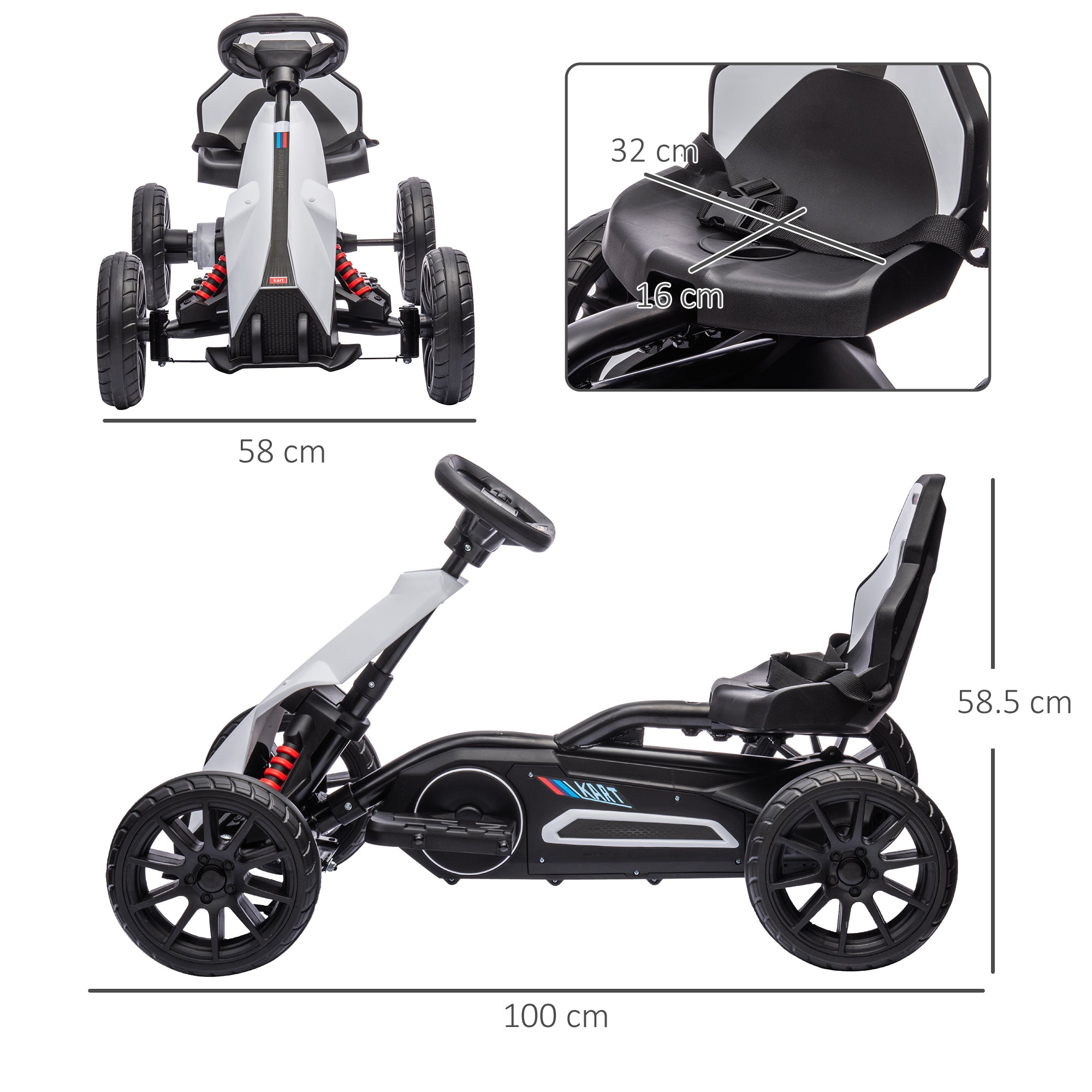 12V Electric Go-Kart for Kids, Ride-On Racing Go-Kart, with Forward and Reversing Functions, for Ages 3-8 Years