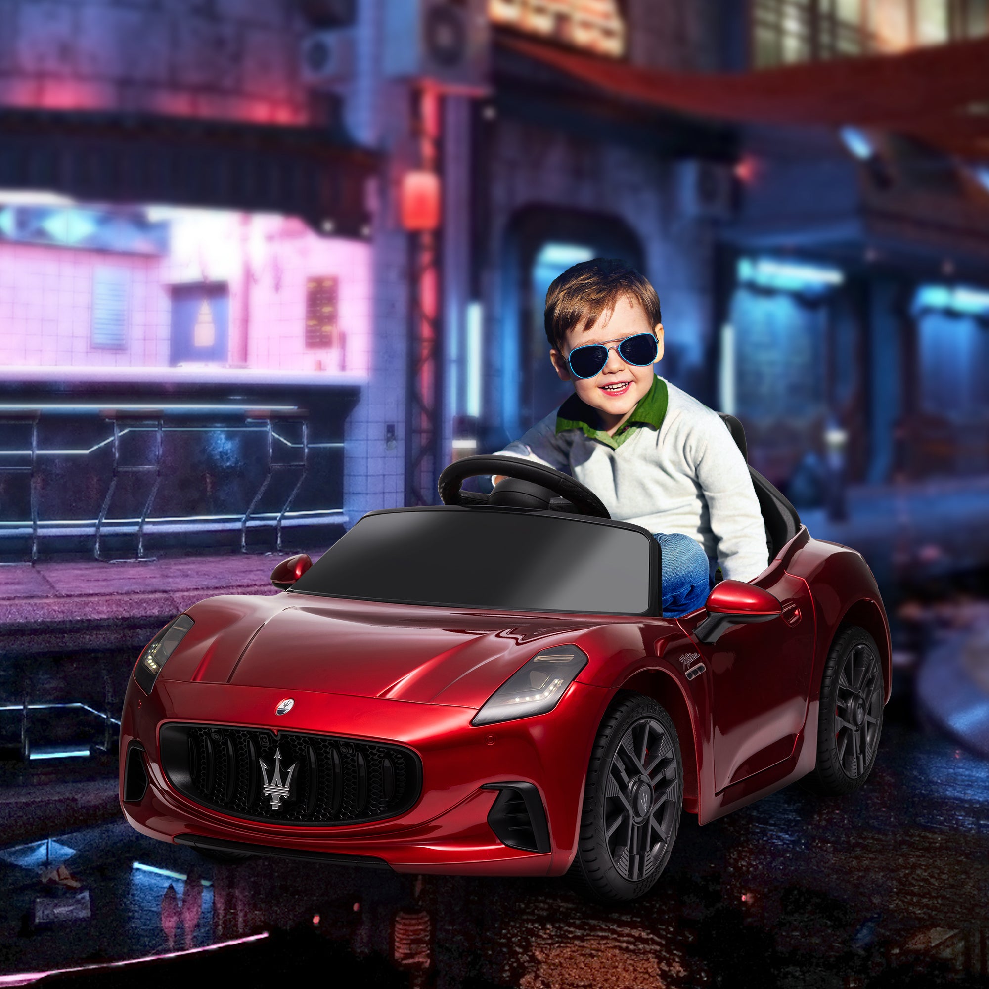 12V Maserati Gran Turismo Folgore Lincesed Kids Electric Car with Remote Control, Soft Start, Wine