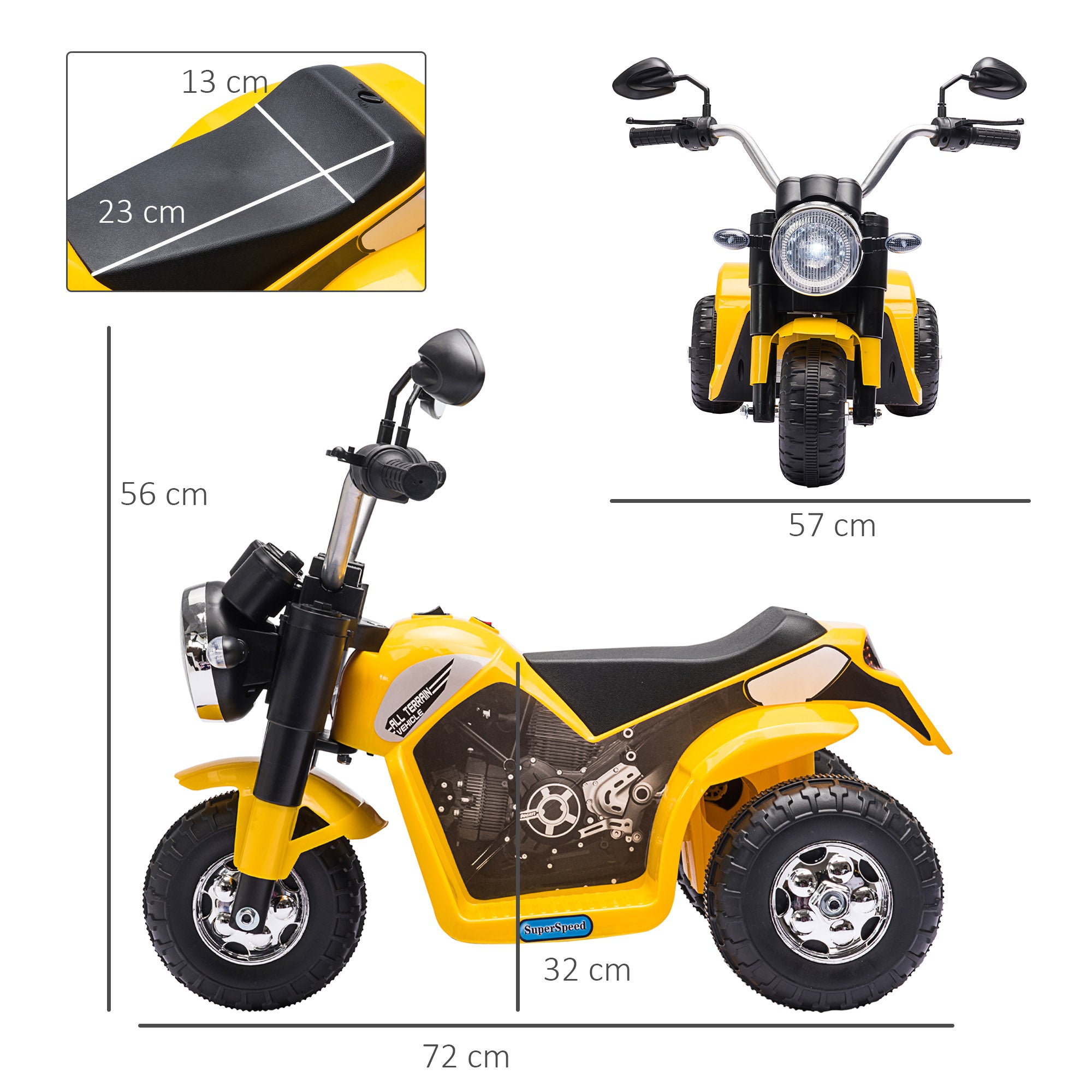 6V Kids Electric Motorbike 3 Wheels Ride On Toy with Horn Headlights Realistic Sounds for Girl Boy 18 - 36 Months