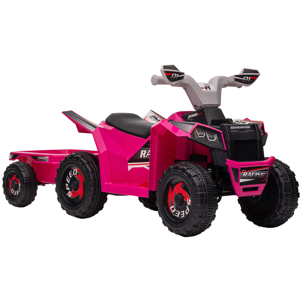 6V Quad Bike with Back Trailer, Wear-Resistant Wheels, for Ages 18-36 Months