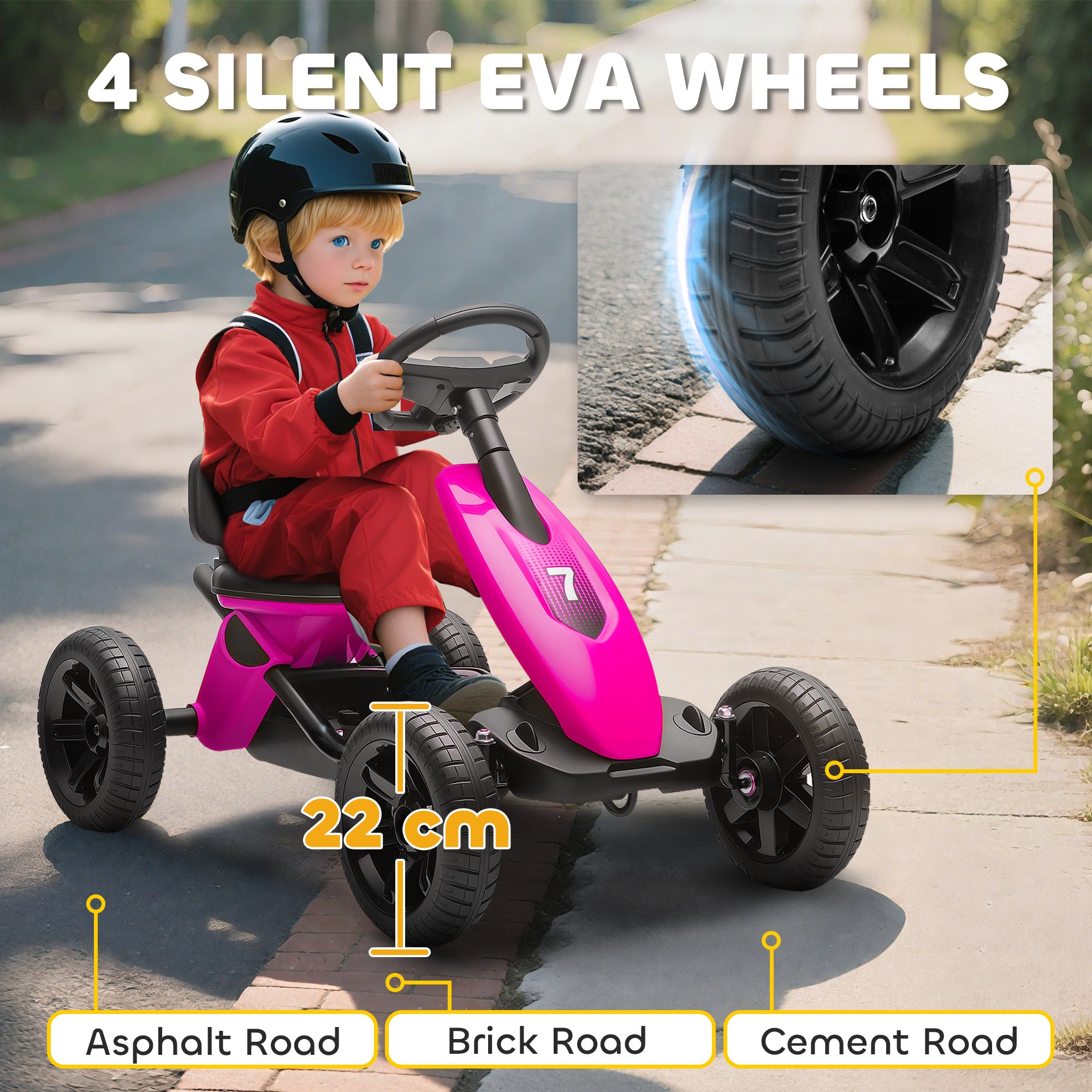 Pedal Go Kart for Kids 2-5 Years, with Silent EVA Wheels, Metal Frame