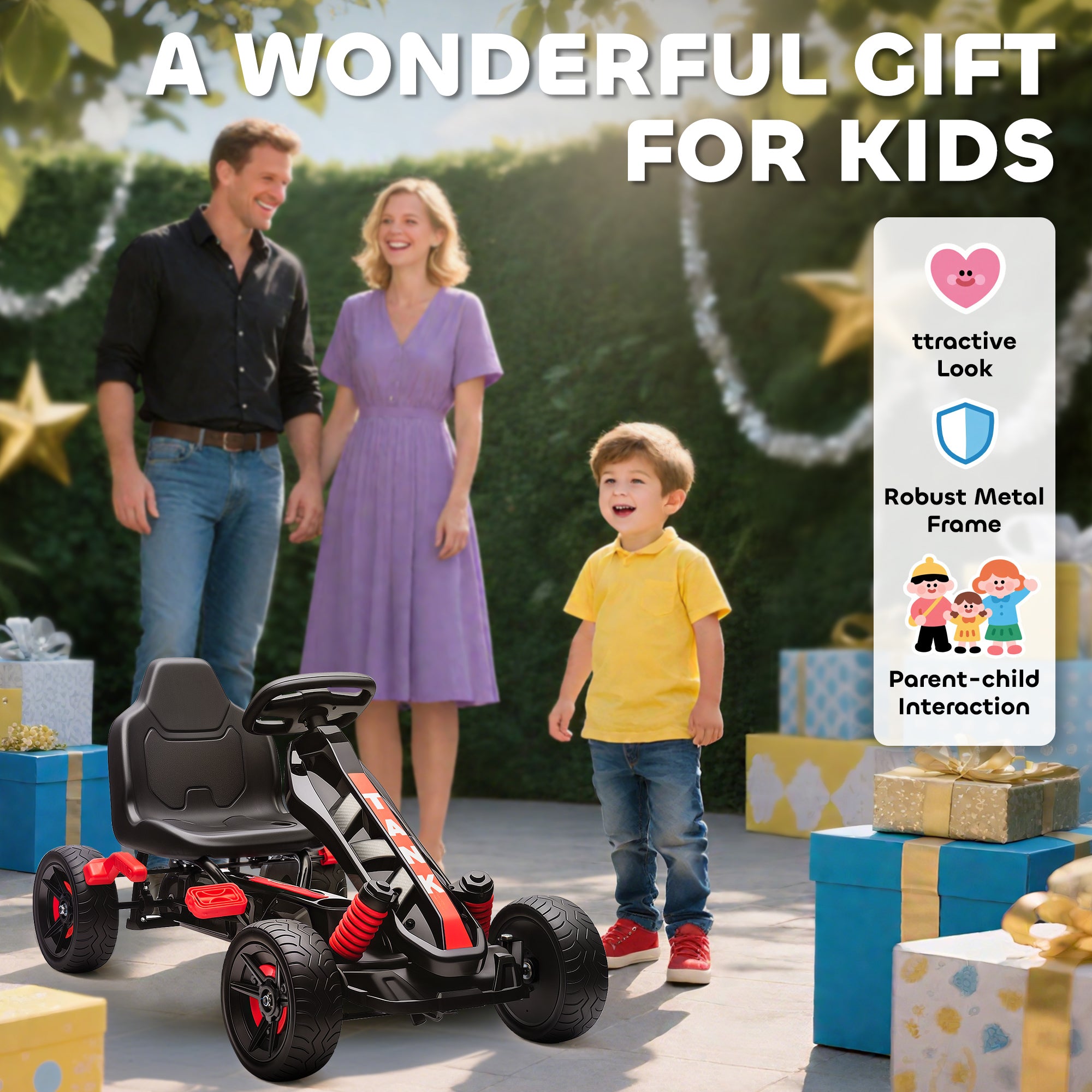 Pedal Go Kart for Kids Aged 3-6 Years, with Freewheel System, Brake, EVA Anti-Slip Wheels