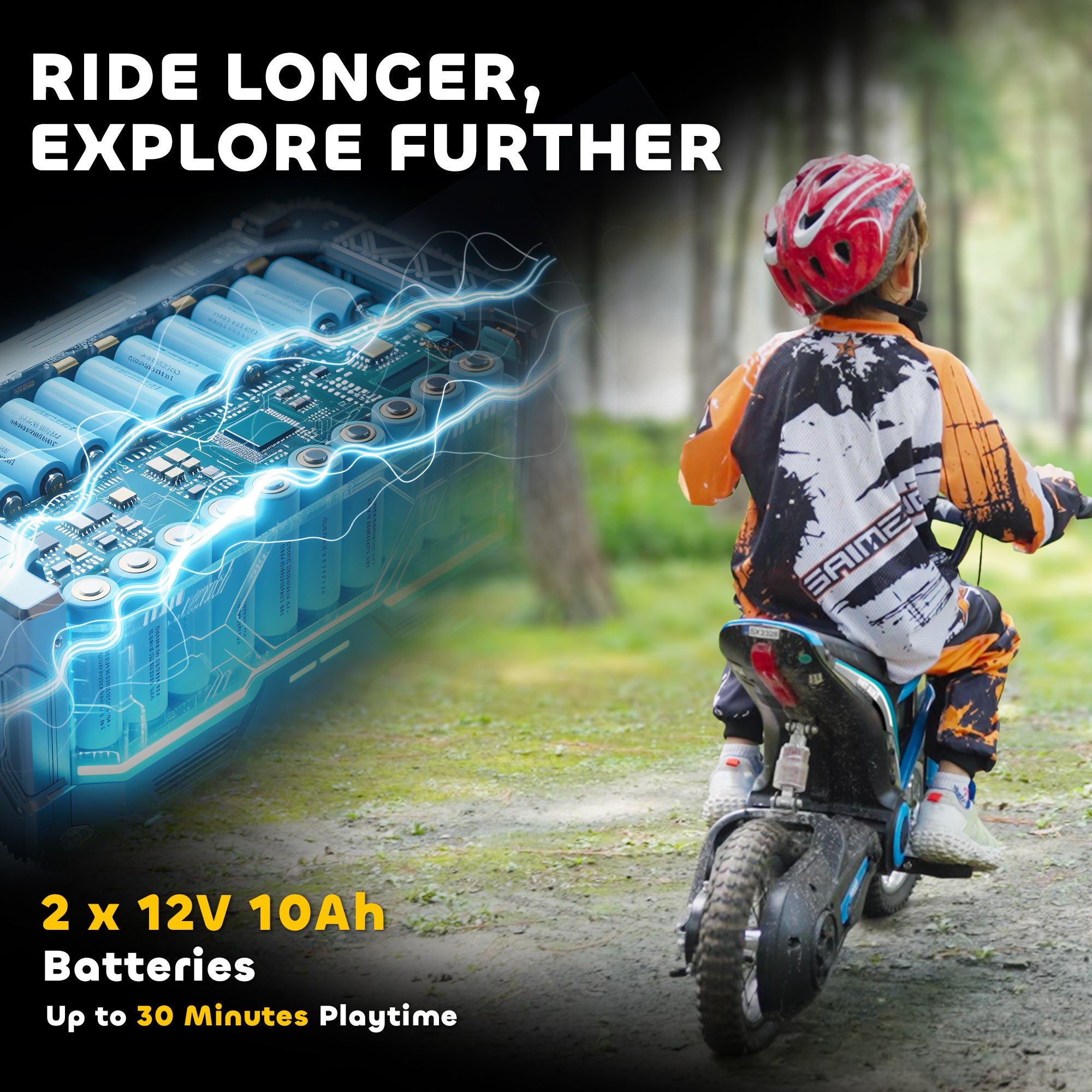 24V Electric Motorbike with Twist Grip Throttle, Music, Horn, 12" Pneumatic Tyres, 16km/h Max Speed
