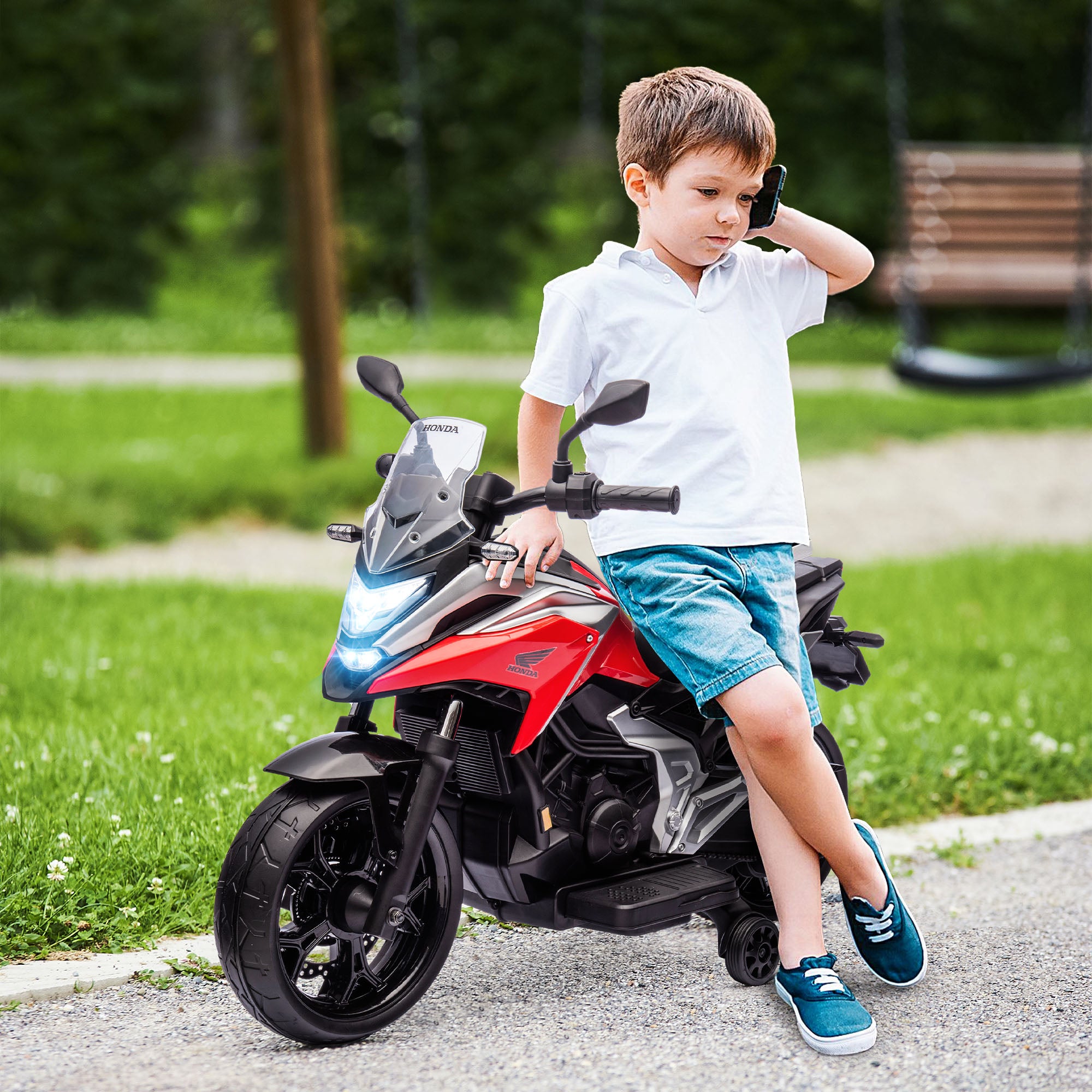 12V Honda Licensed Kids Electric Motorbike w/ Music, Safety lights, Early Education Function, for Ages 3-6 Years