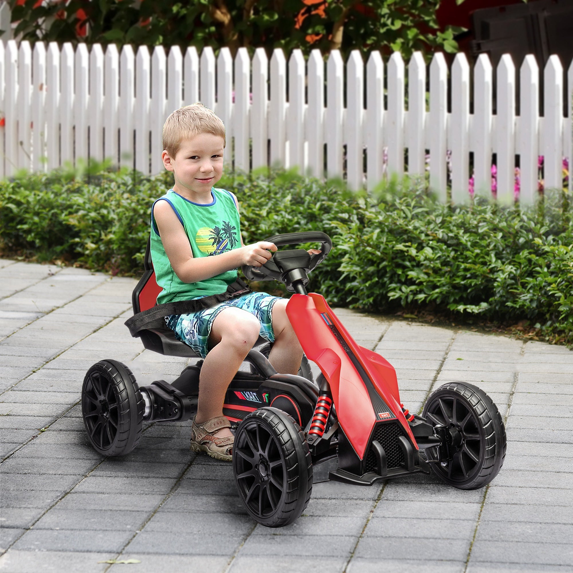 12V Electric Go-Kart for Kids, Ride-On Racing Go-Kart, with Forward and Reversing Functions, for Ages 3-8 Years