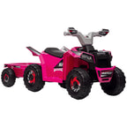 6V Quad Bike with Back Trailer, Wear-Resistant Wheels, for Ages 18-36 Months