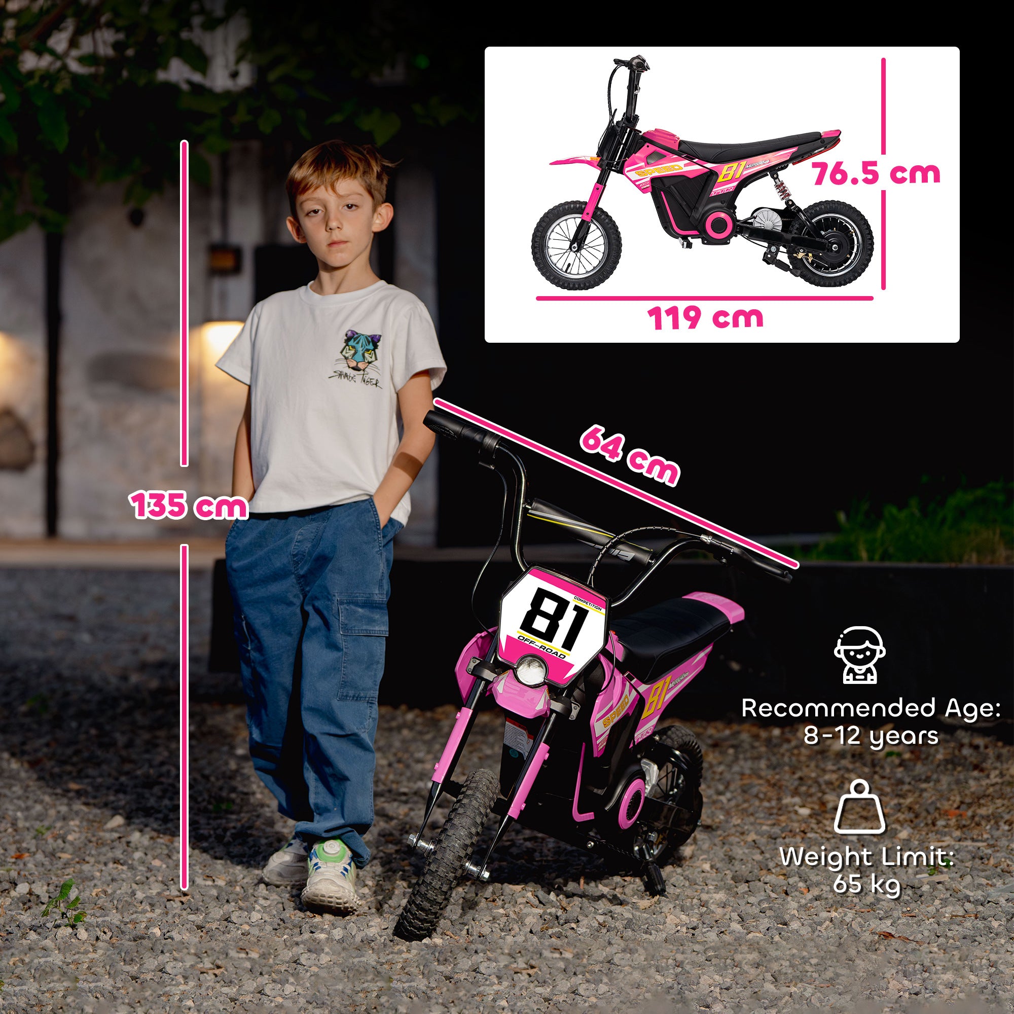 Kids Electric Motorbike, 24V Ride On Motorcycle with 3 Speeds and Rear Suspension, Dirt Bike for 8-12 Years Old