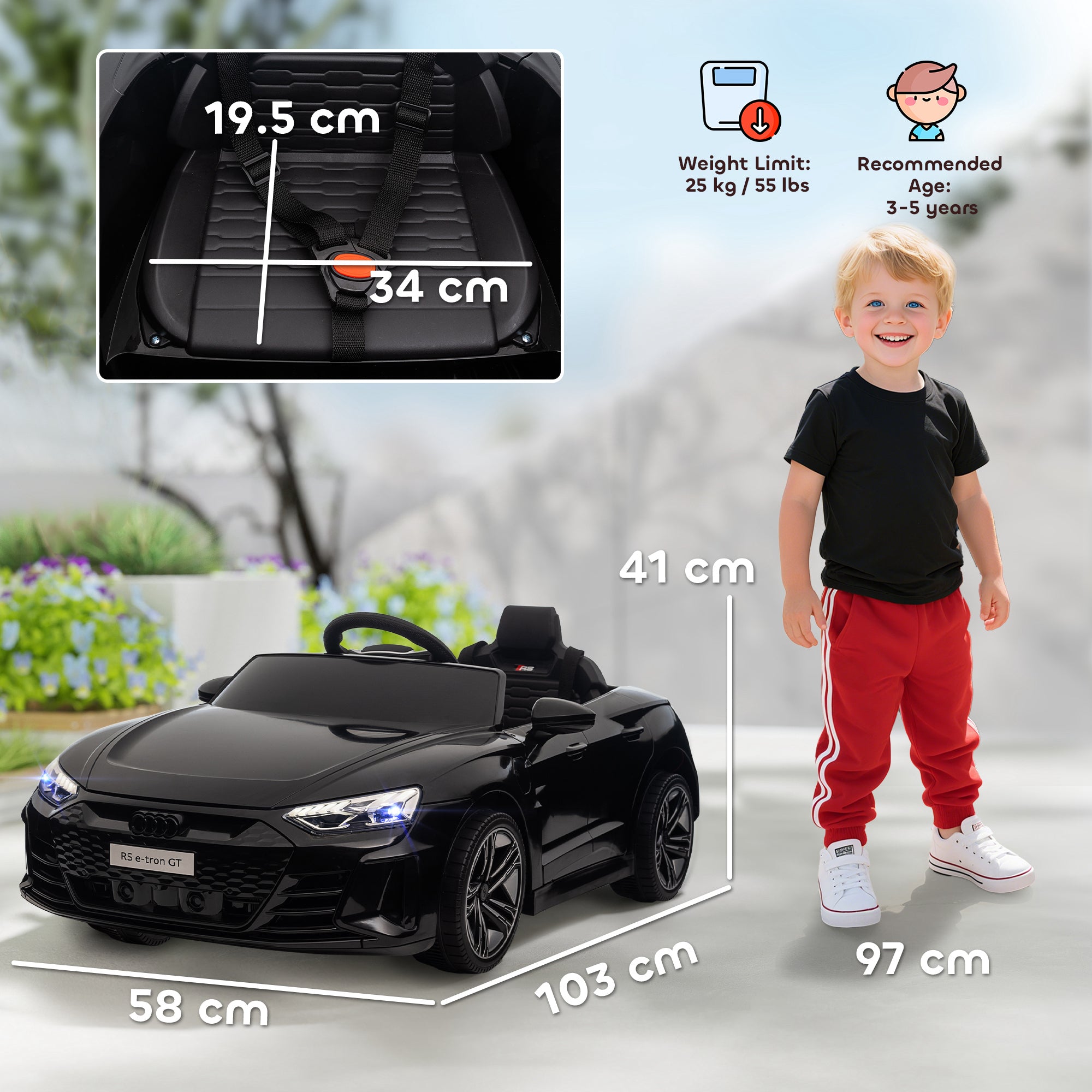 Audi Licensed 12V Kids Electric Ride-On, with Remote Control, Suspension System, Lights, Music, Motor