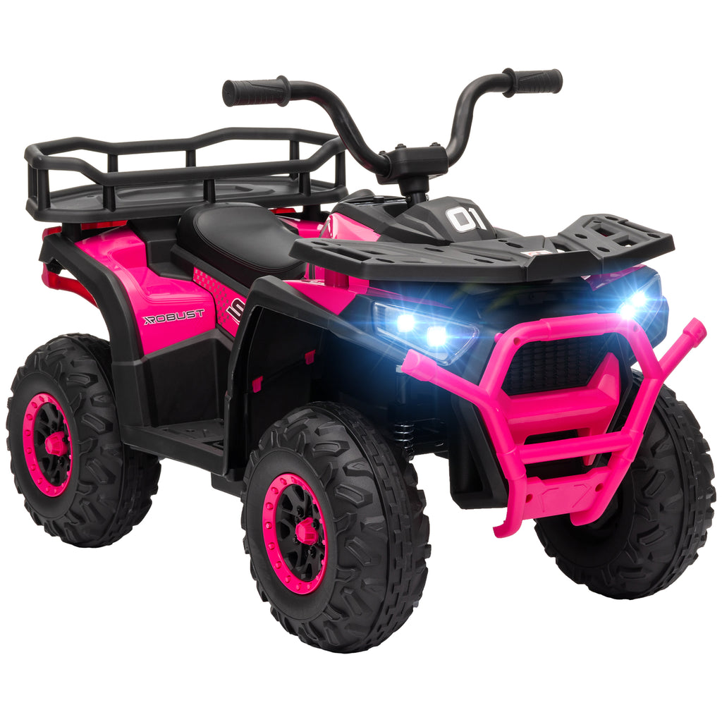 12V Kids Electric Ride on ATV, Battery-Powered Quad Bike w/ Spring Suspension, Forward Backward, Storage Basket