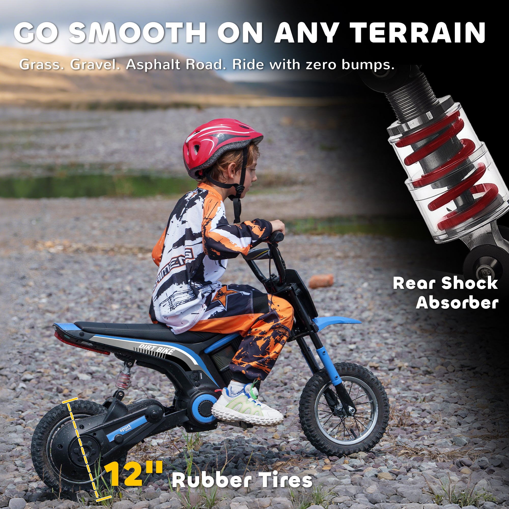 24V Electric Motorbike with Twist Grip Throttle, Music, Horn, 12" Pneumatic Tyres, 16km/h Max Speed