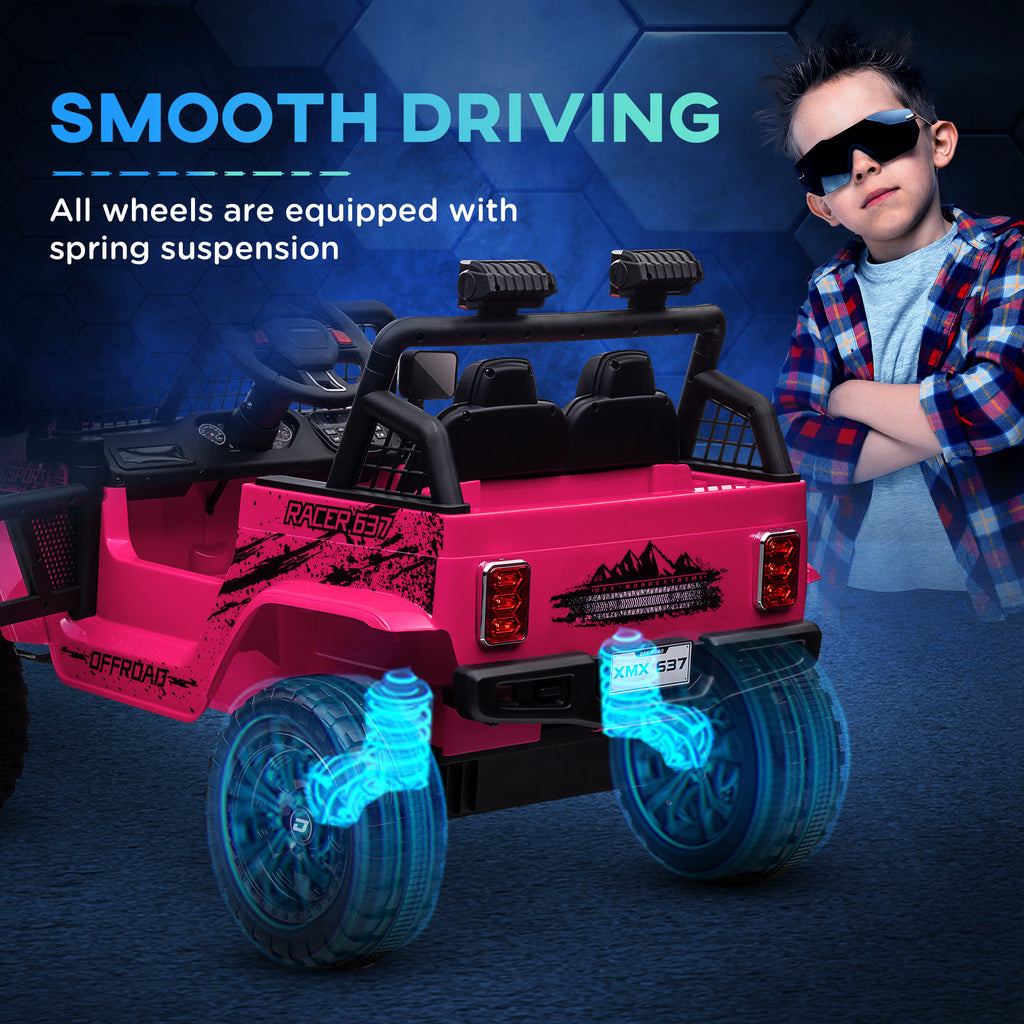 12V Battery Powered Kids Ride-On Car, Electric Truck w/ Spring Suspension, Remote, Music, Horn, Lights