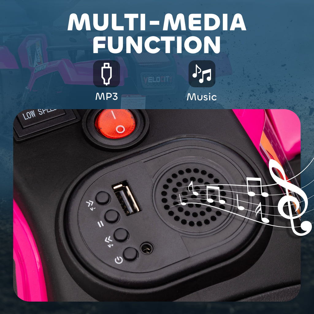 12V Kids Quad Bike with Forward, Reverse Functions, Ride-On ATV w/ Music, LED, Headlights, for Ages 3-5 Years