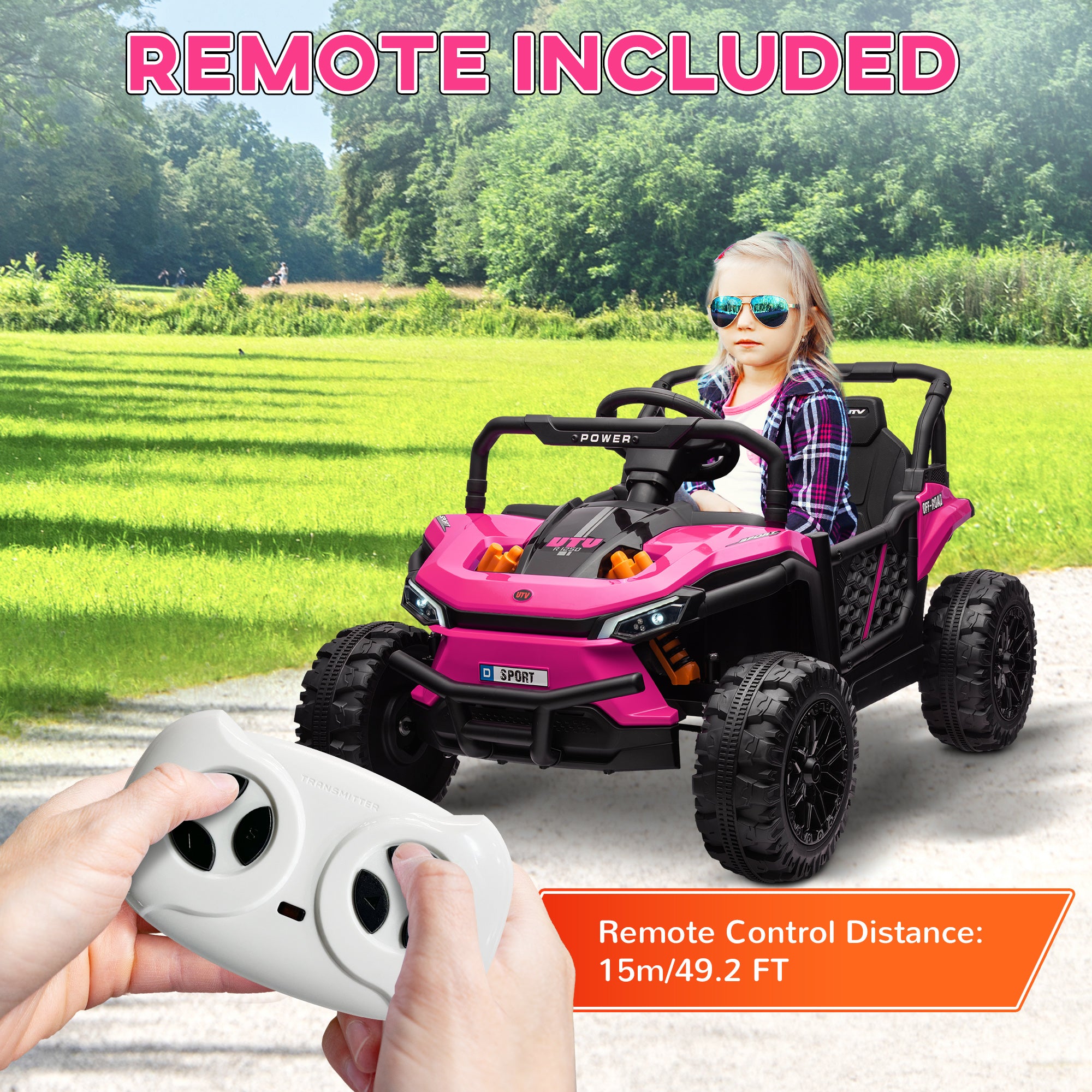 12V Battery Powered Ride on Truck w/ Remote, Four Suspension Wheels, Horn, Lights, Music, USB, for Ages 3-5 Years, Pink