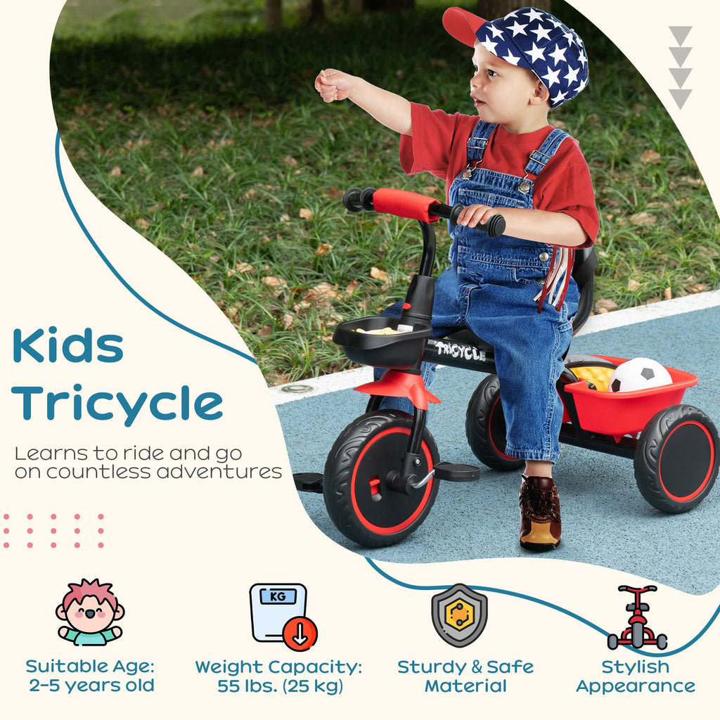 Kids Trike for 2-5 Years with Adjustable Seat, Pedal, Baskets