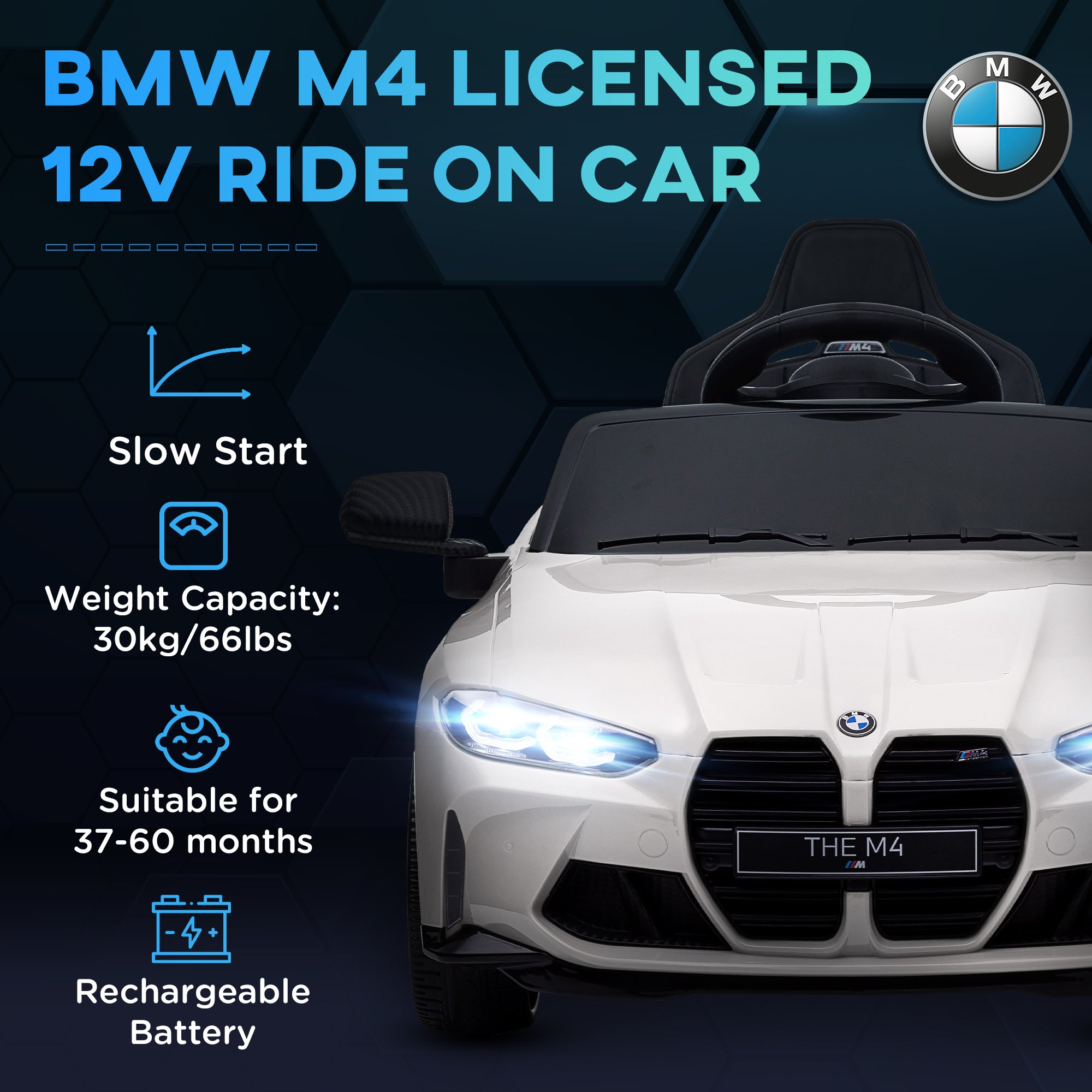 12V BMW Licensed Kids Car, with Easy Transport, Remote Control, Suspension, Music, Horn, LED Lights