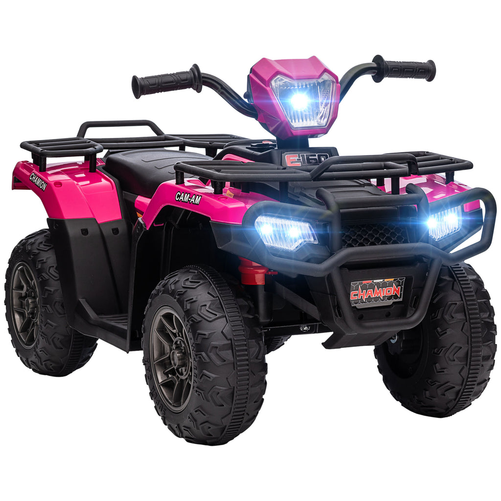 12V Kids Quad Bike with Forward, Reverse Functions, Ride-On ATV w/ Music, LED, Headlights, for Ages 3-5 Years