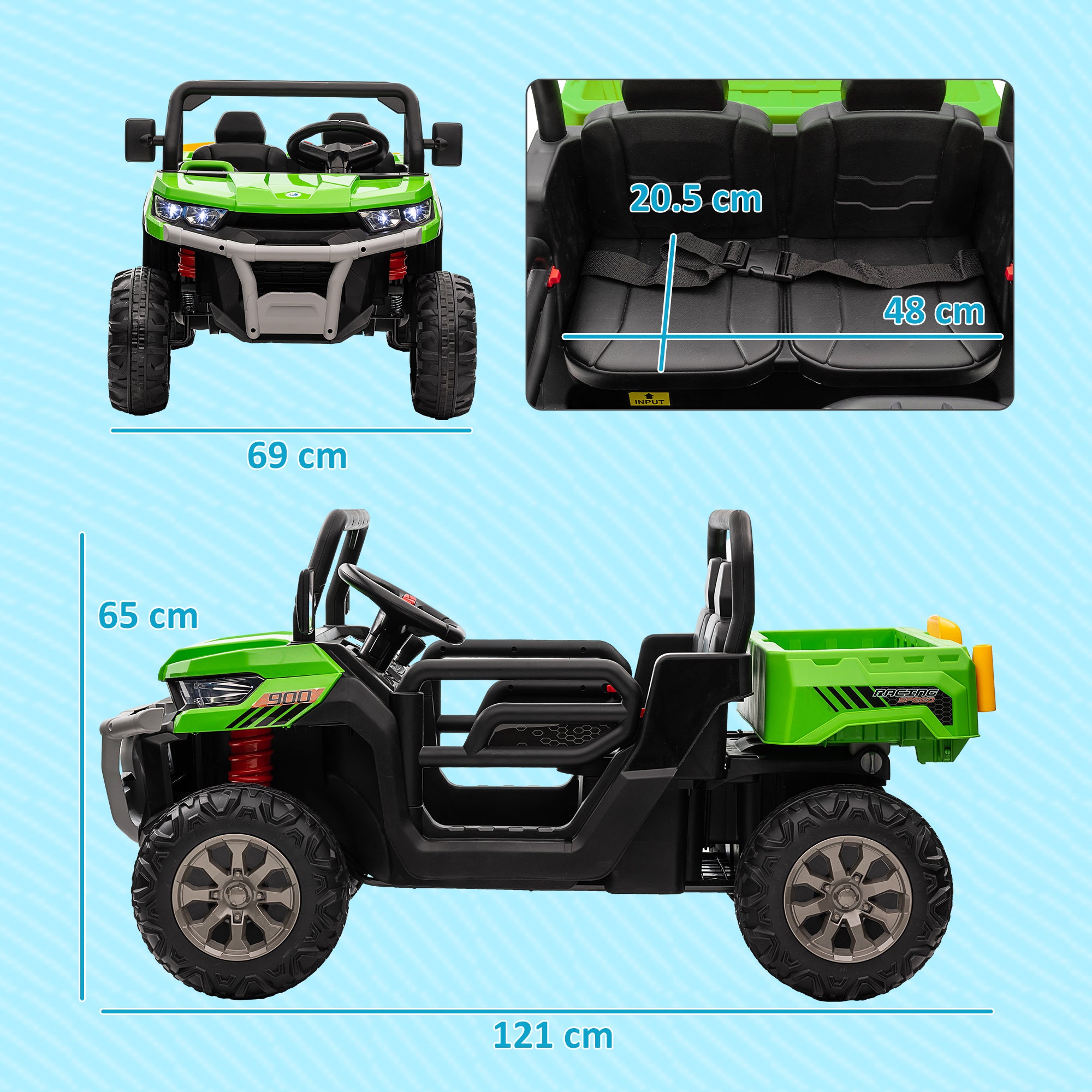 12V 2 Seater Kids Electric Ride-On Car with Electric Bucket, Remote Control
