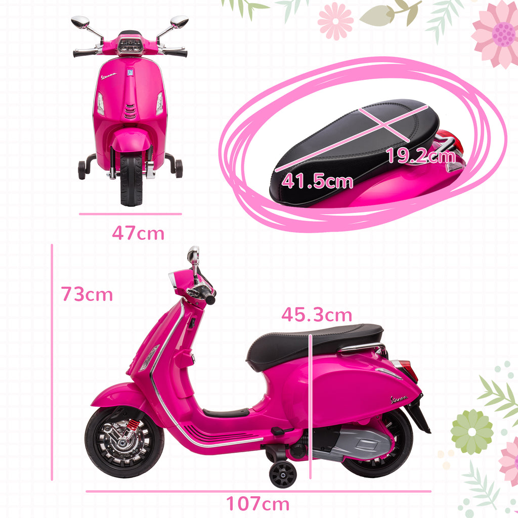 12V Vespa Licensed Kids Electric Motorbike w/ Music, Headlights, FM Radio, for 3-6 Years