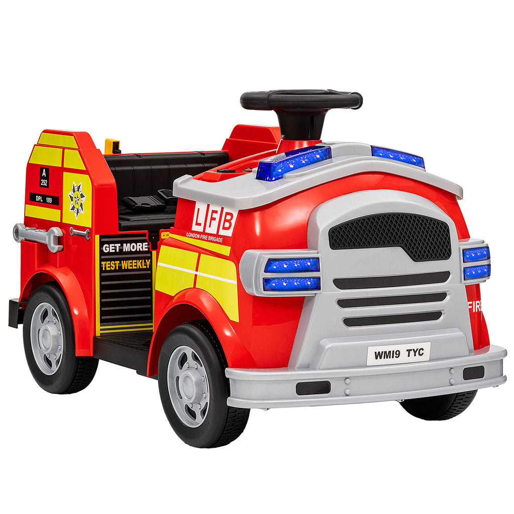 Ride On Fire Truck, 12V Kids Electric Car with Siren, Flashing Lights, Firefighting Tools, Music, Horn, Slow Start, Red