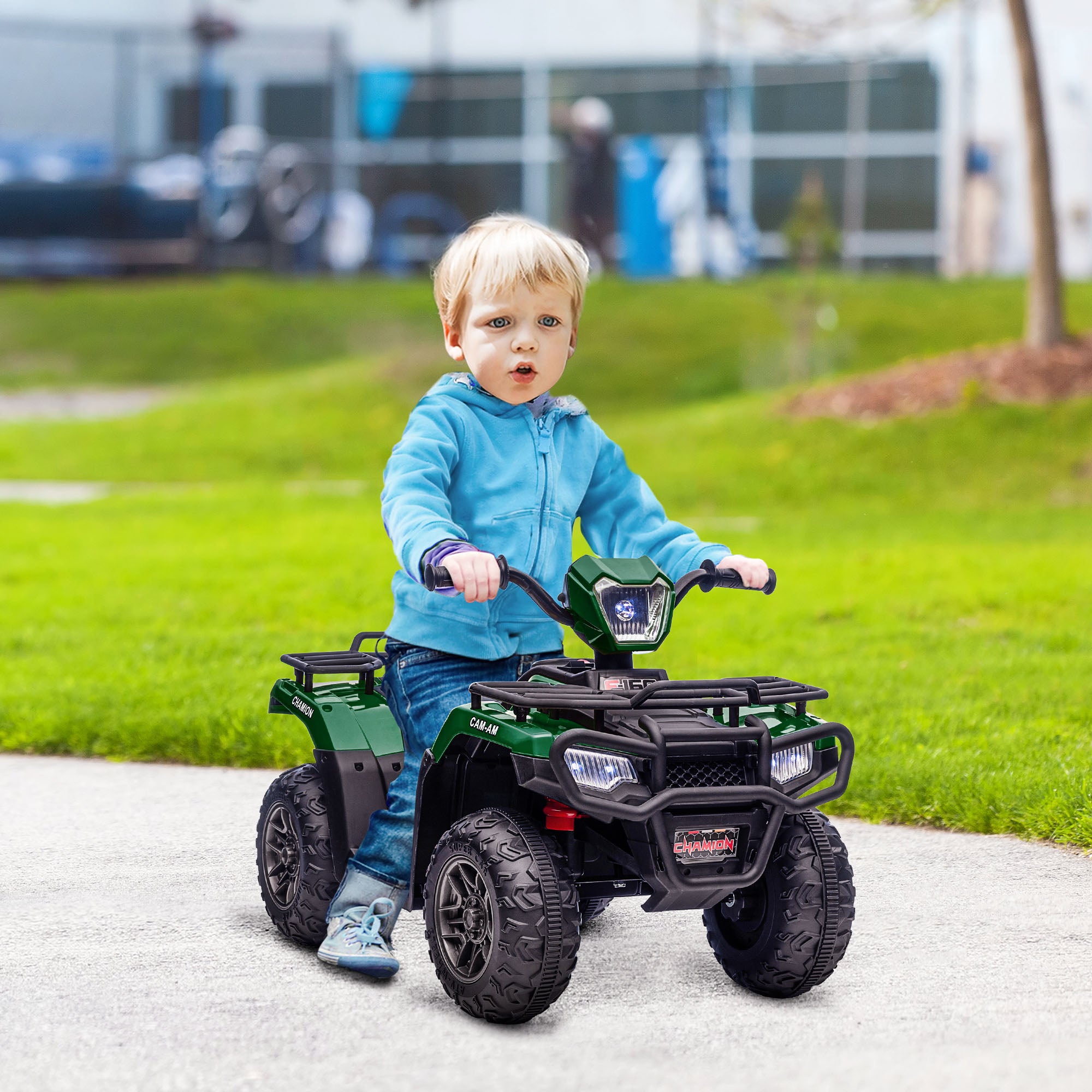 12V Kids Quad Bike with Forward, Reverse Functions, Ride-On ATV w/ Music, LED, Headlights, for Ages 3-5 Years