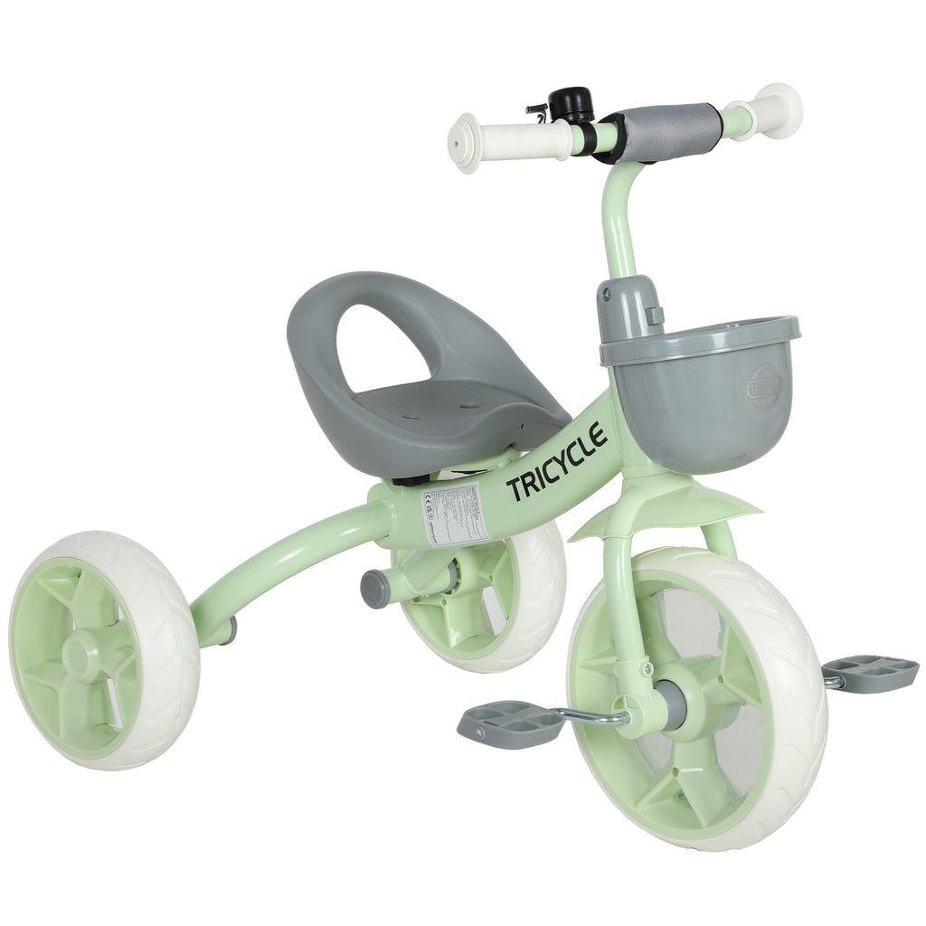 Kids Trike, Toddler Tricycle with Front Basket and EVA Wheels for Ages 2-5 Years, Indoor Outdoor for Boys Girls, Green