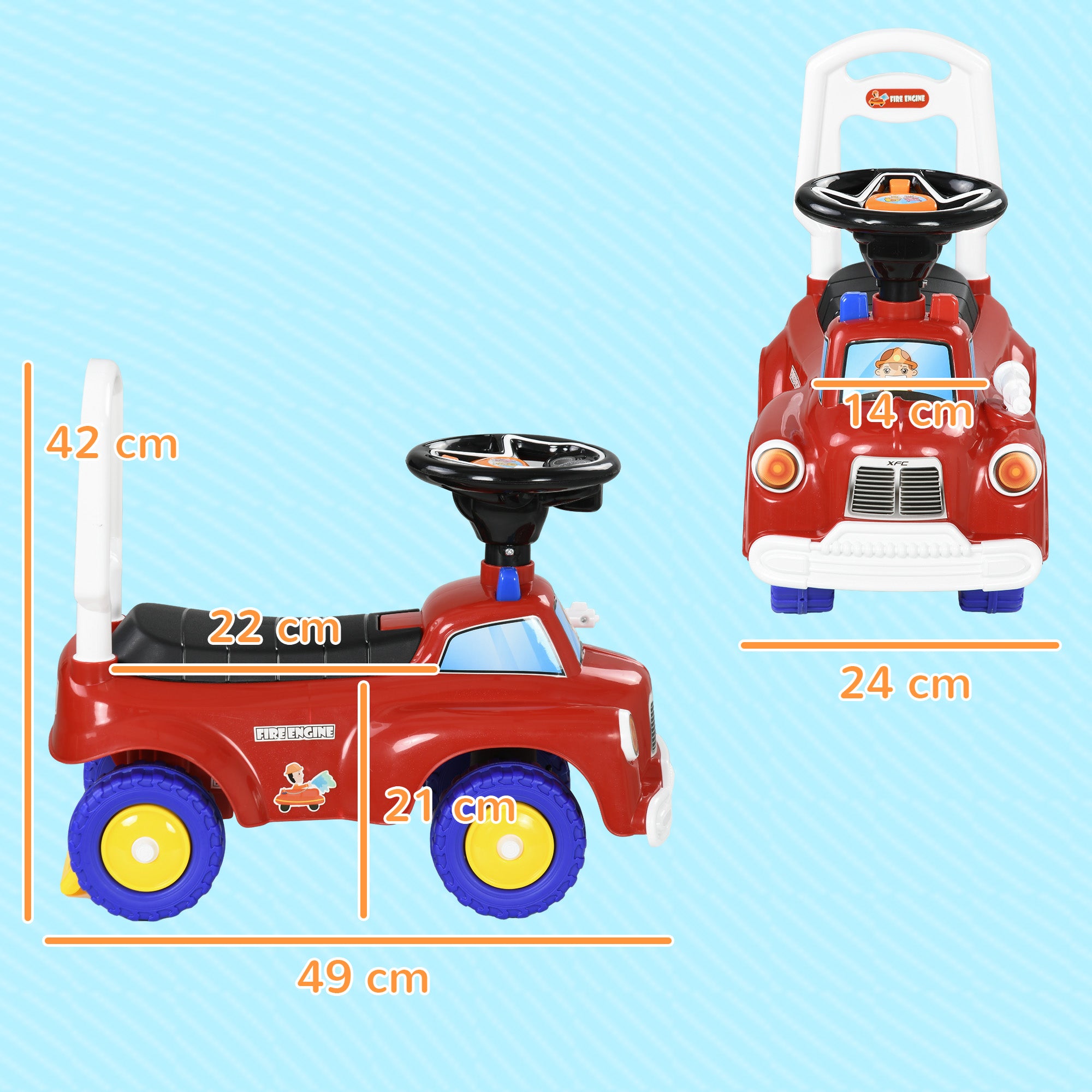 Ride On Fire Truck Foot to Floor Design with Under Seat Storage, Steering Wheel, Music, Light, for 1.5-3 Years, Red