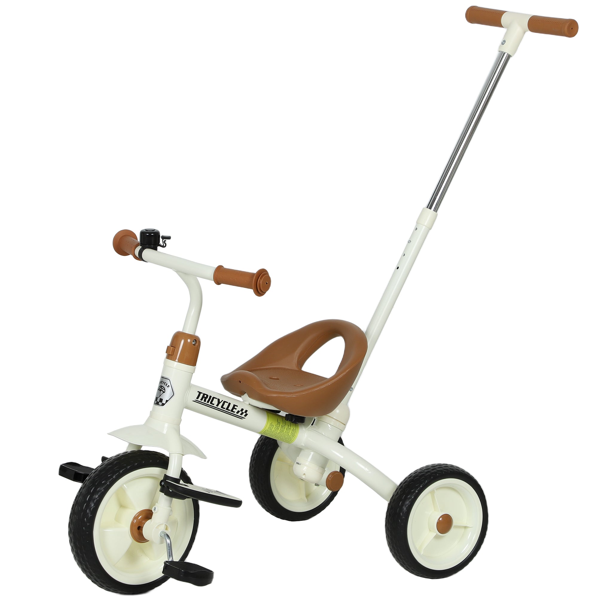 2-In-1 Toddler Trike for 2-5 Years Old, 3 Wheel Bike with Adjustable Parent Handle, Basket for Boys and Girls, White