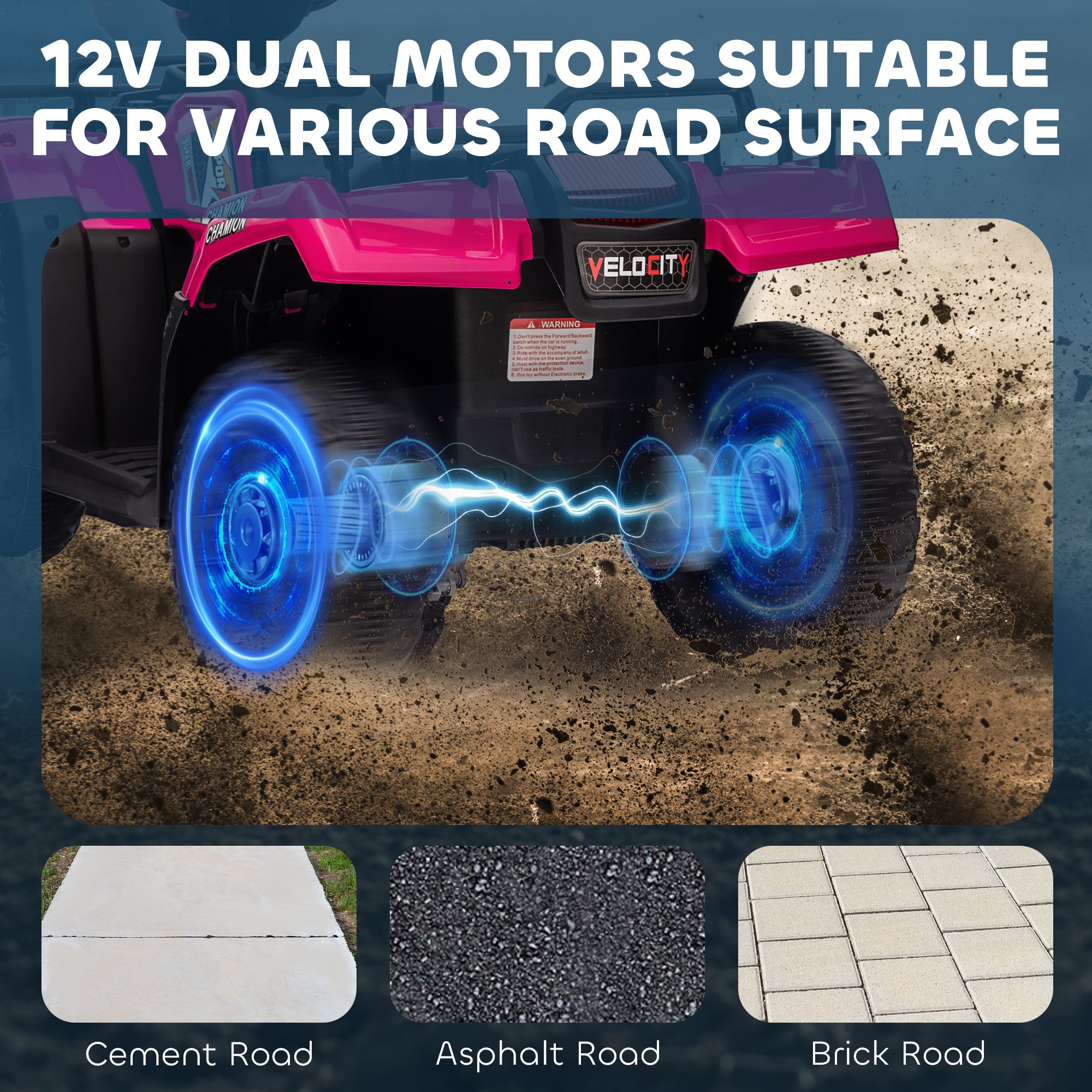 12V Kids Quad Bike with Forward, Reverse Functions, Ride-On ATV w/ Music, LED, Headlights, for Ages 3-5 Years