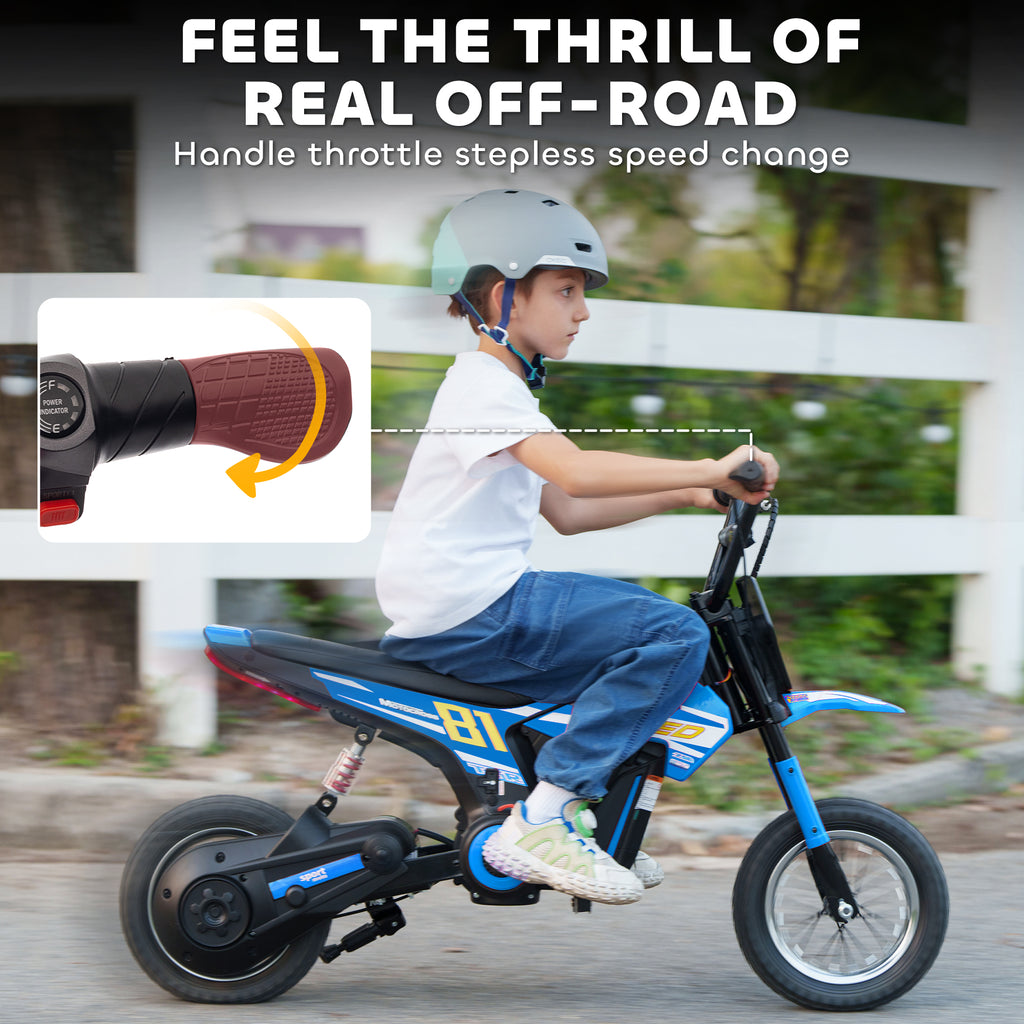 Kids Electric Motorbike, 24V Ride On Motorcycle with 3 Speeds and Rear Suspension, Dirt Bike for 8-12 Years Old