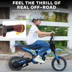 Kids Electric Motorbike, 24V Ride On Motorcycle with 3 Speeds and Rear Suspension, Dirt Bike for 8-12 Years Old