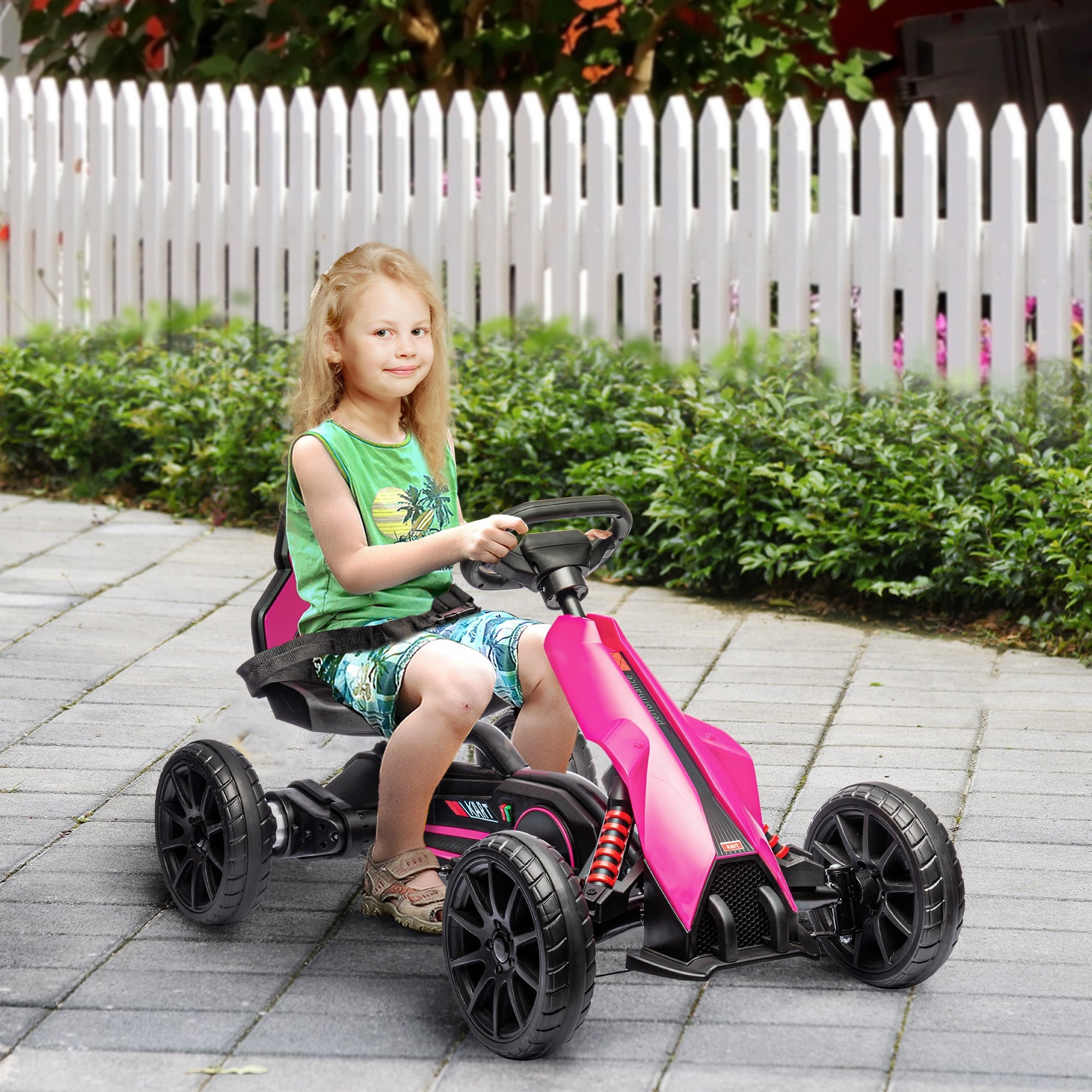 12V Electric Go-Kart for Kids, Ride-On Racing Go-Kart, with Forward and Reversing Functions, for Ages 3-8 Years