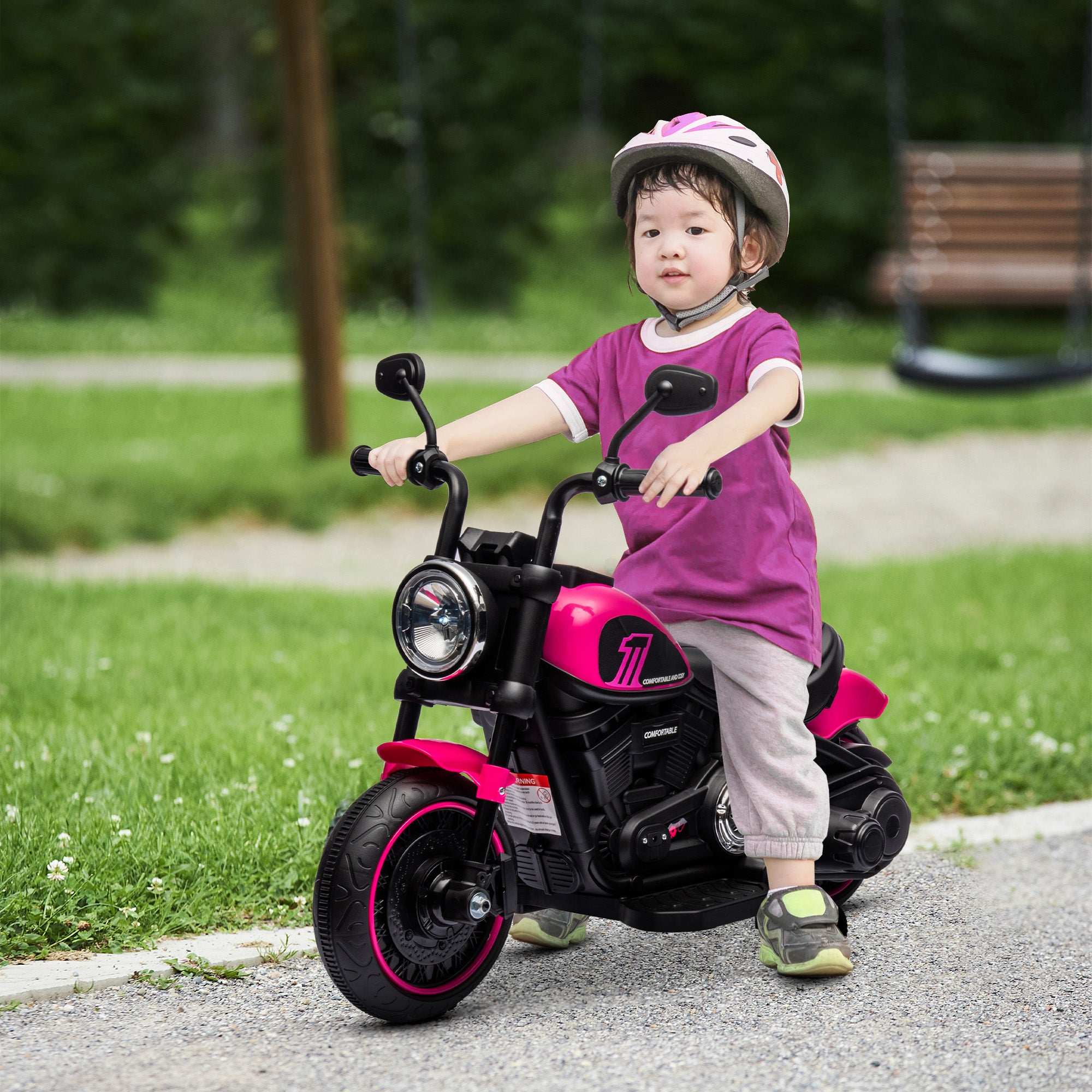 6v Electric Motorbike with Training Wheels, One-Button Start