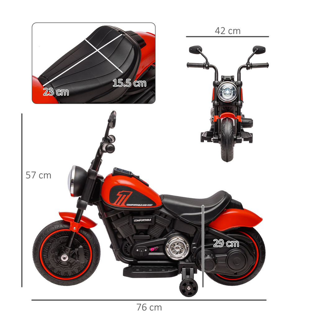 6v Electric Motorbike with Training Wheels, One-Button Start