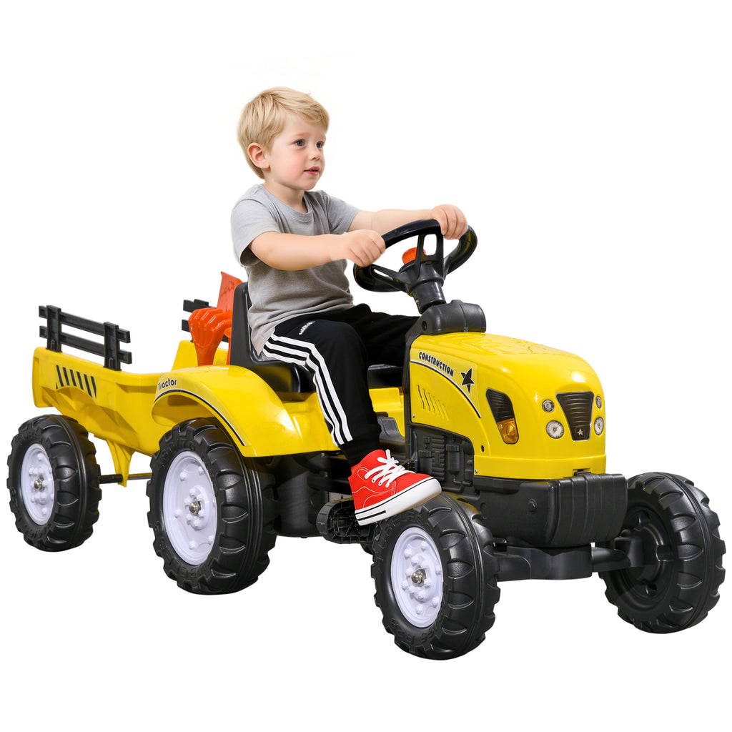 Kids Ride on Tractor with Back Trailer, Shovel & Rake, Horn, Four Wheels Tractor Toy for Child Toddler