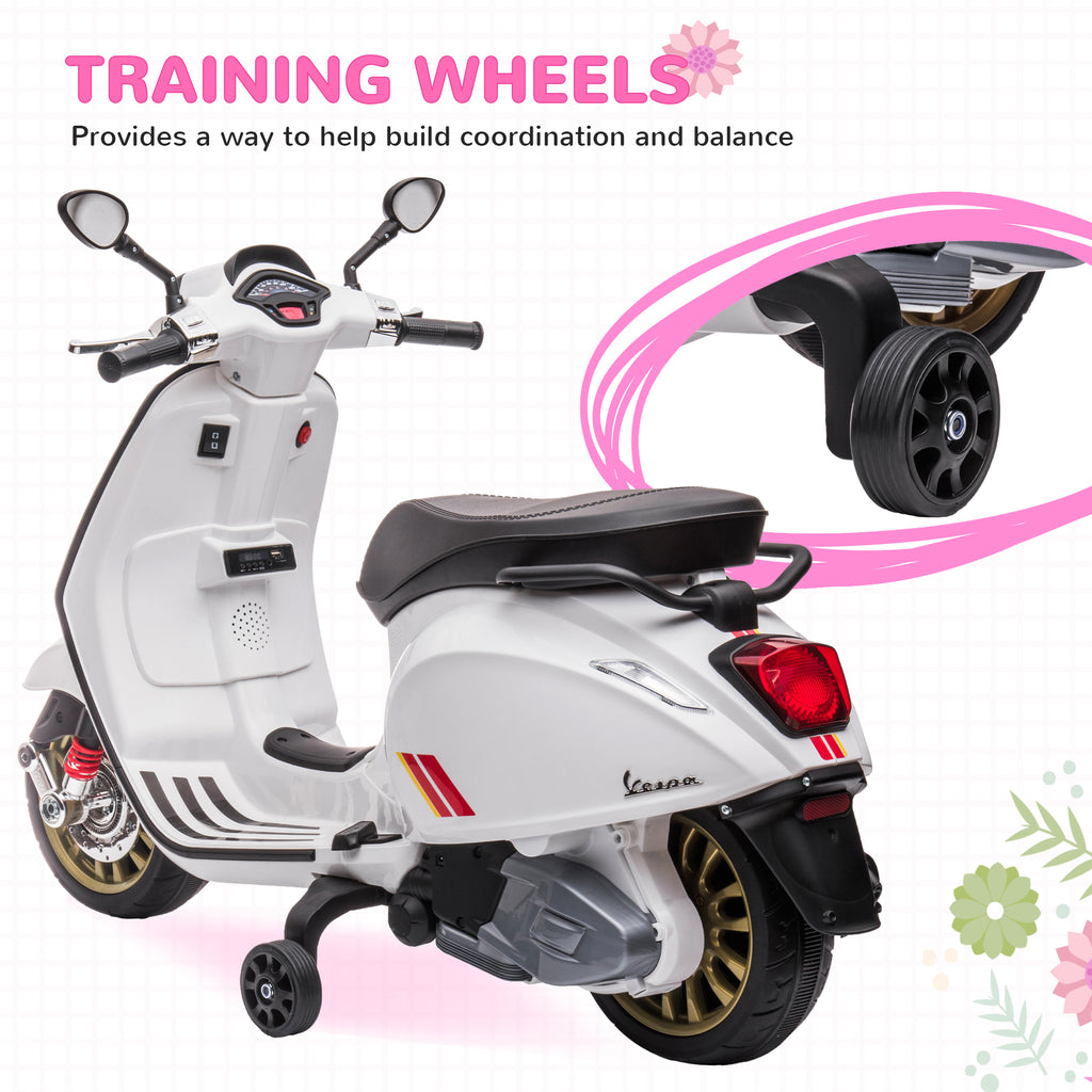 12V Vespa Licensed Kids Electric Motorbike w/ Music, Headlights, FM Radio, for 3-6 Years