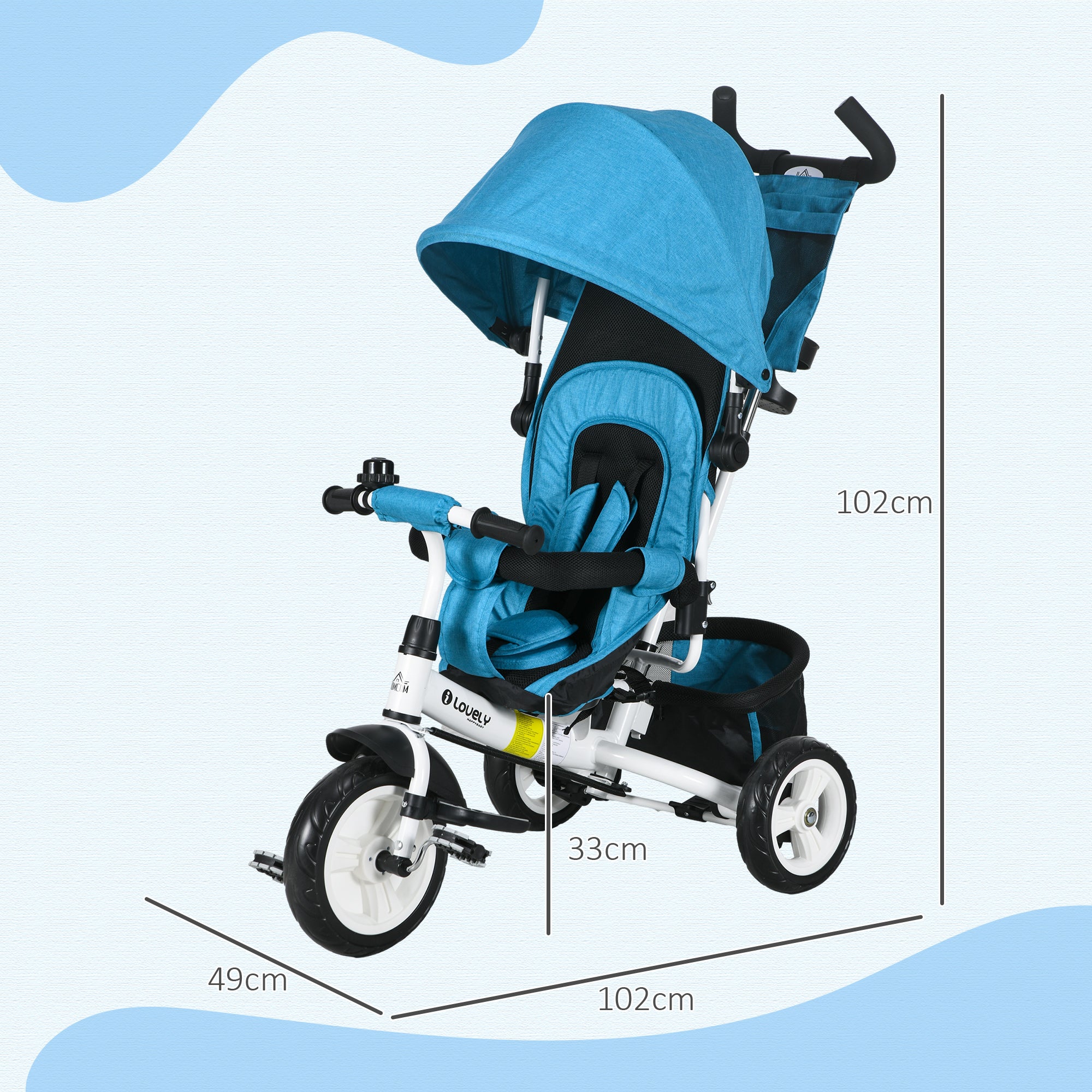 6 in 1 Kids Trike with Parent Handle, Canopy, 5-point Safety Belt, Storage, Footrest, Brake, for 1-5 Years