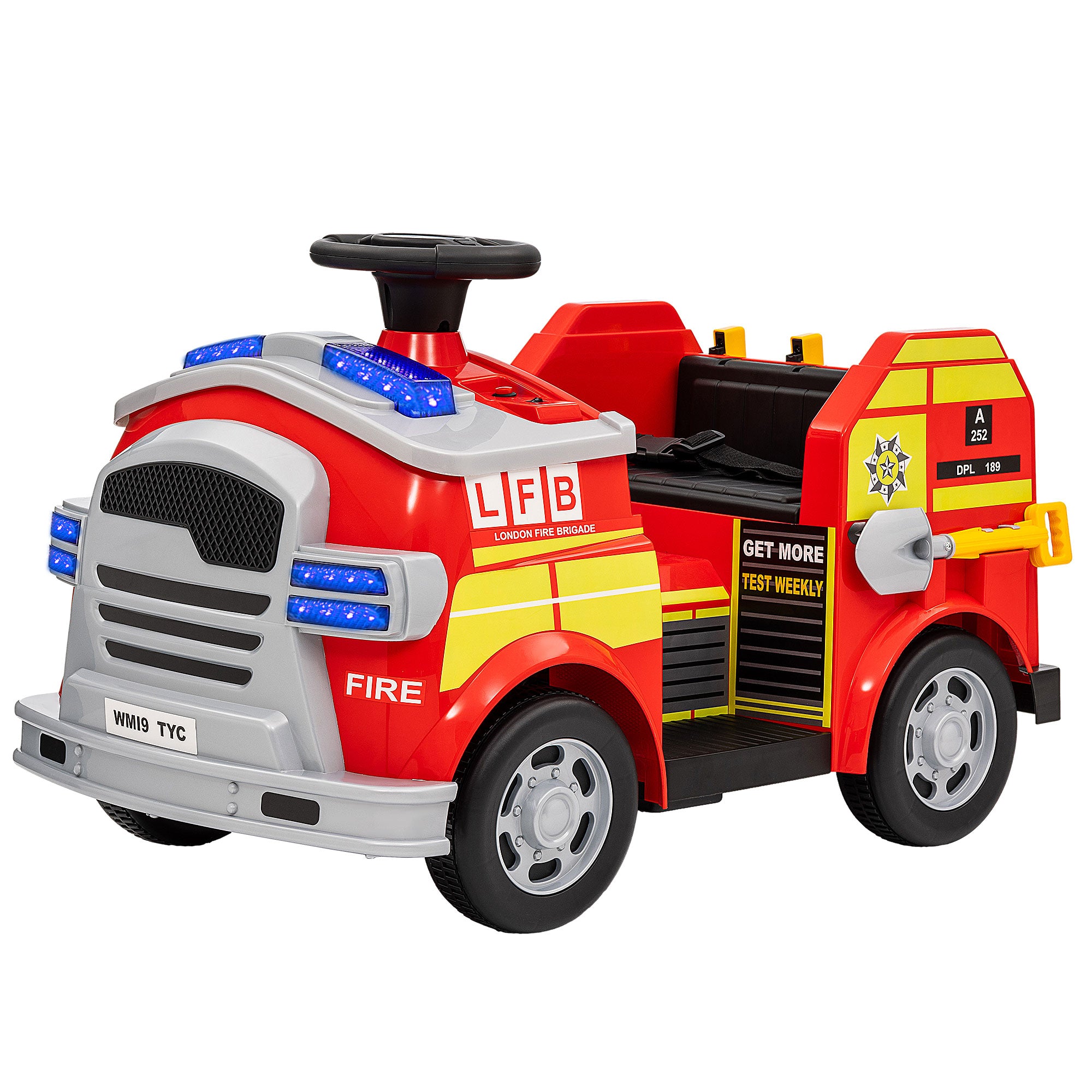 Ride On Fire Truck, 12V Kids Electric Car with Siren, Flashing Lights, Firefighting Tools, Music, Horn, Slow Start, Red