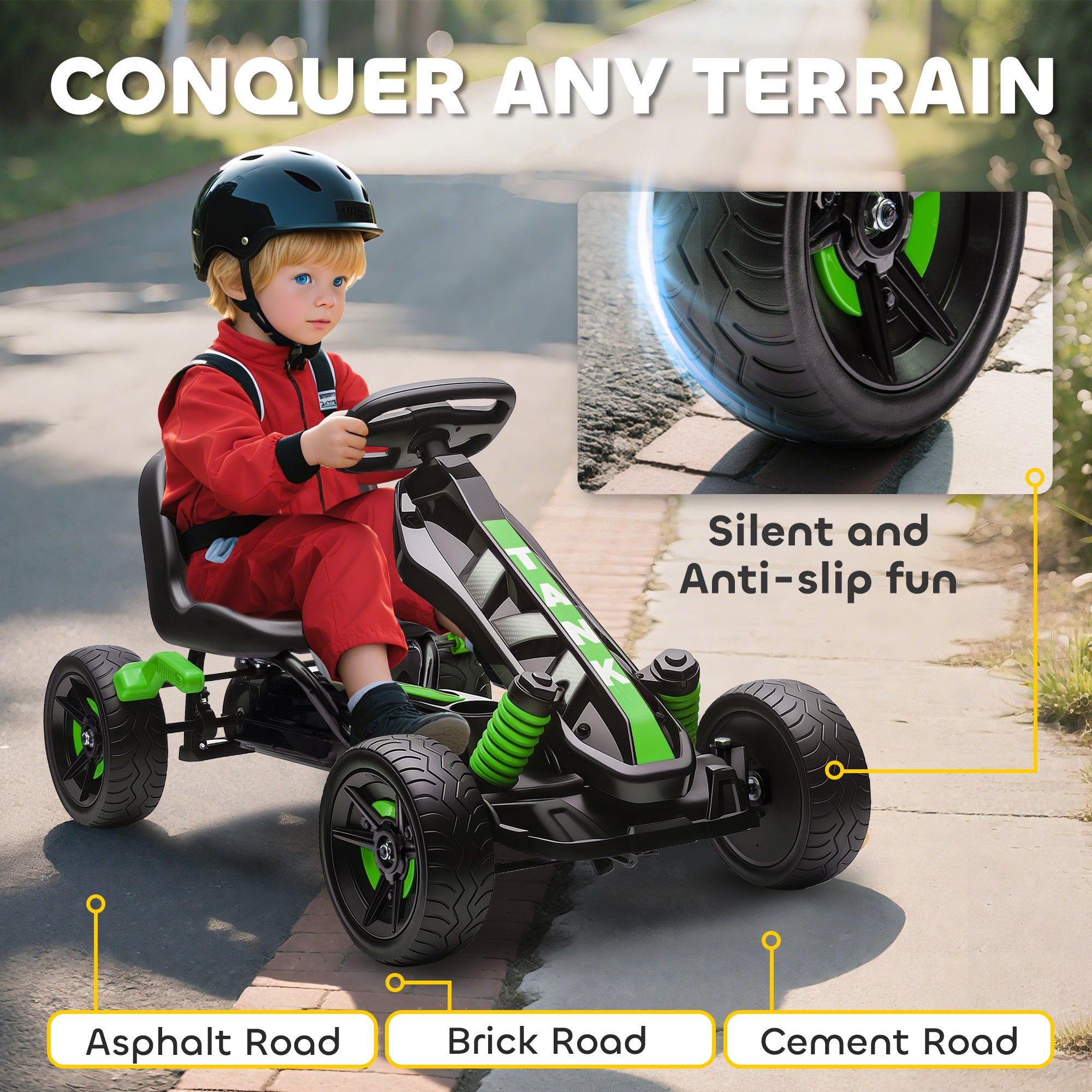 Pedal Go Kart for Kids Aged 3-6 Years, with Freewheel System, Brake, EVA Anti-Slip Wheels