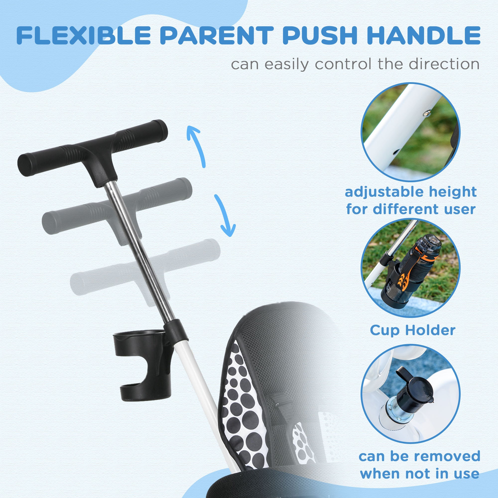 6 in 1 Tricycle for Kids with 5-point harness straps, Removable Canopy