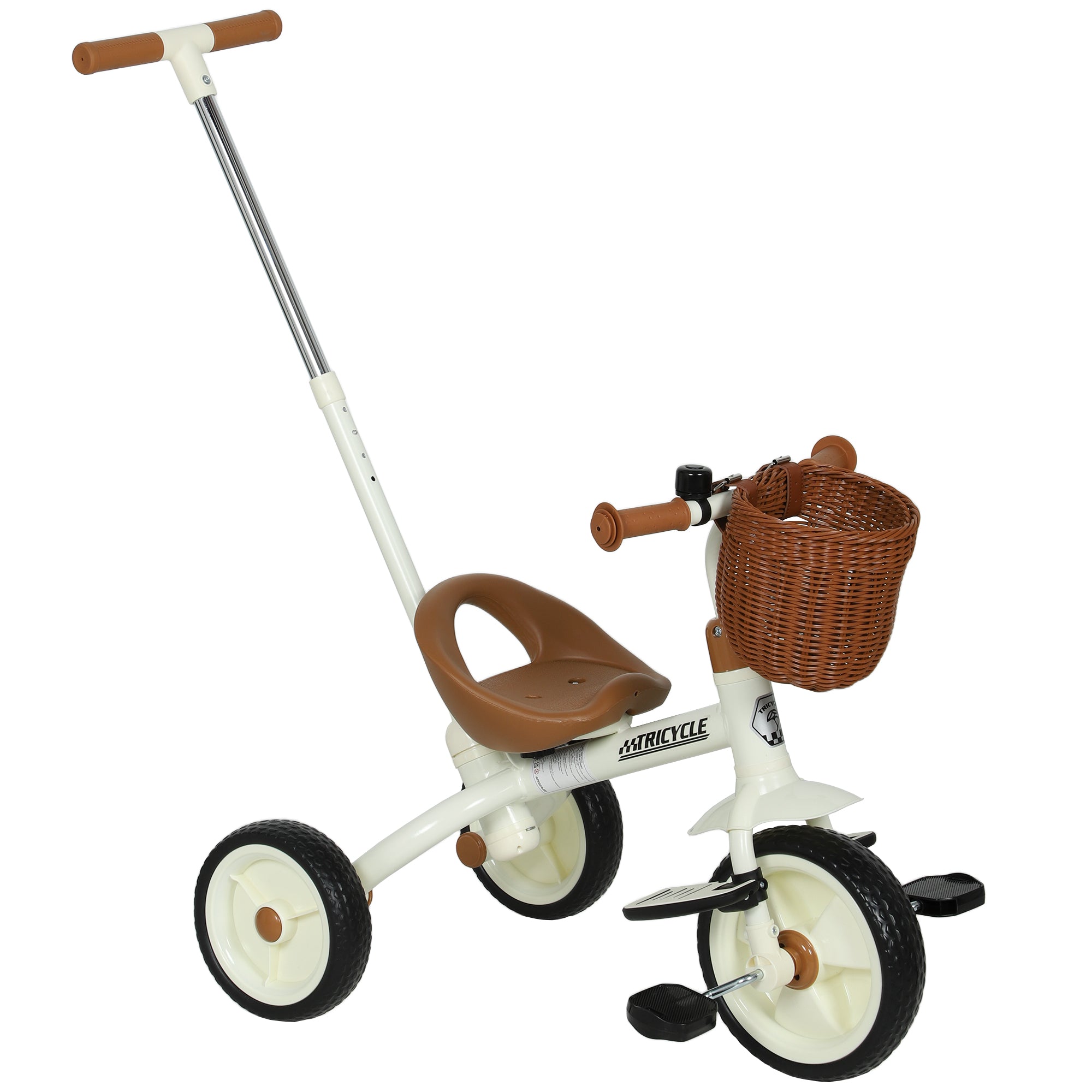 2-In-1 Toddler Trike for 2-5 Years Old, 3 Wheel Bike with Adjustable Parent Handle, Basket for Boys and Girls, White