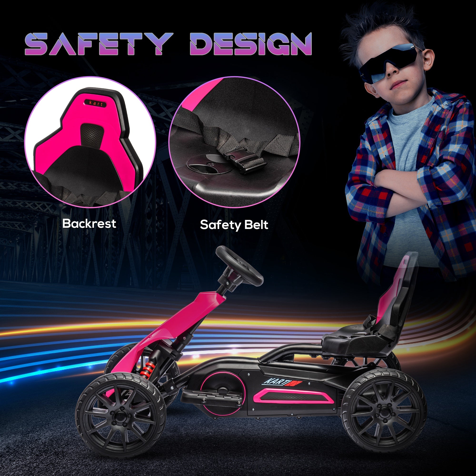 12V Electric Go-Kart for Kids, Ride-On Racing Go-Kart, with Forward and Reversing Functions, for Ages 3-8 Years