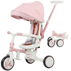 5 in 1 Kids Trike with Adjustable Backrest, Toddler Tricycle with Push Handlebar, Adjustable Backrest, Pink