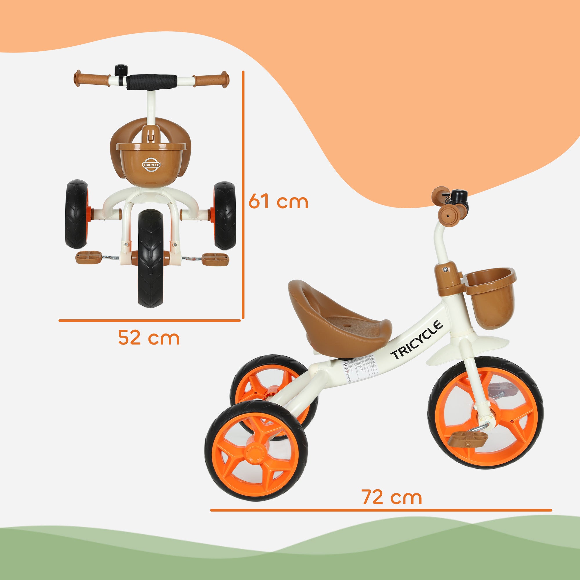 Kids Trike, Toddler Tricycle with Front Basket and EVA Wheels for Ages 2-5 Years, Indoor Outdoor for Boys Girls, Orange